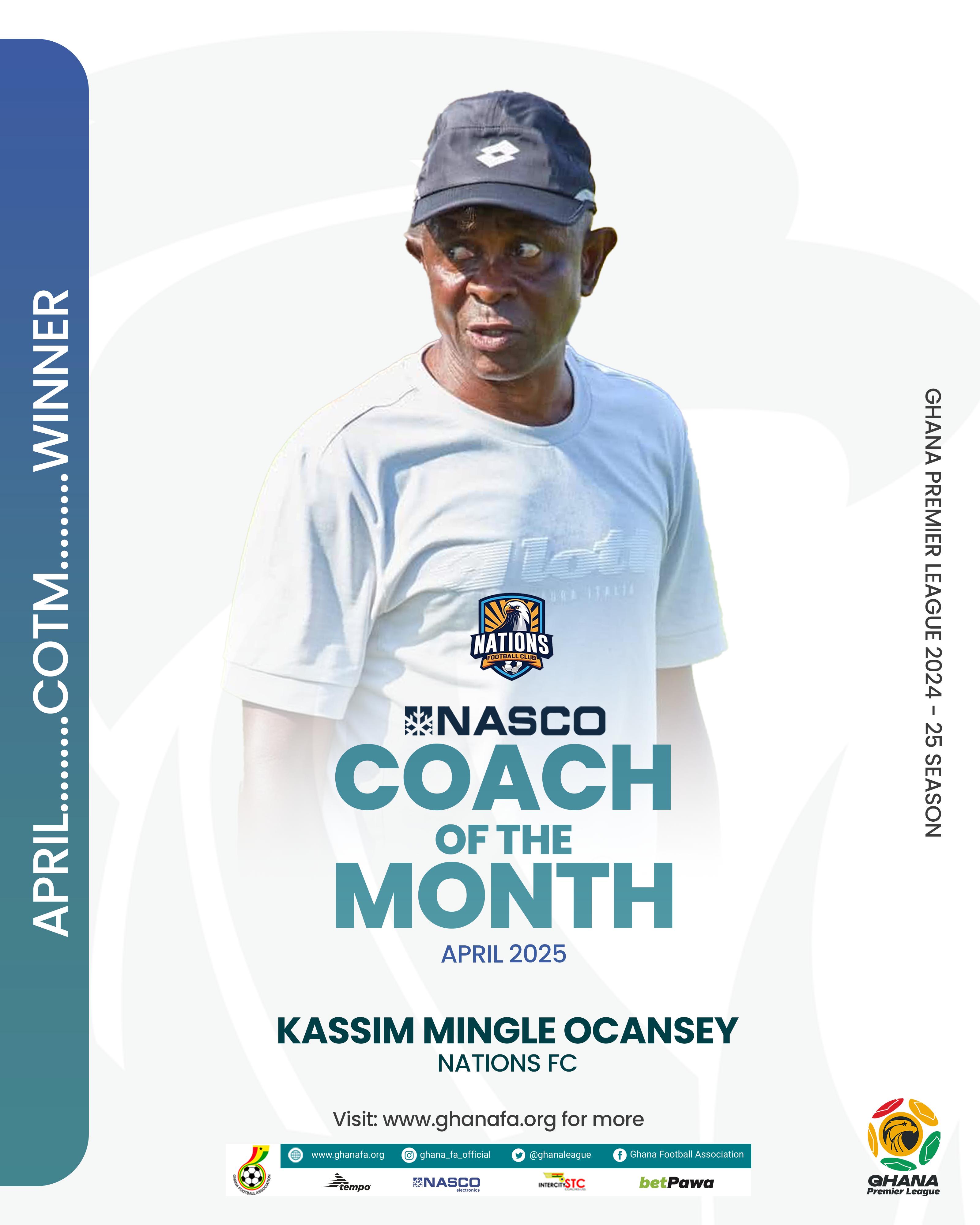 Kassim Mingle Ocansey wins NASCO coach of the month award for April
