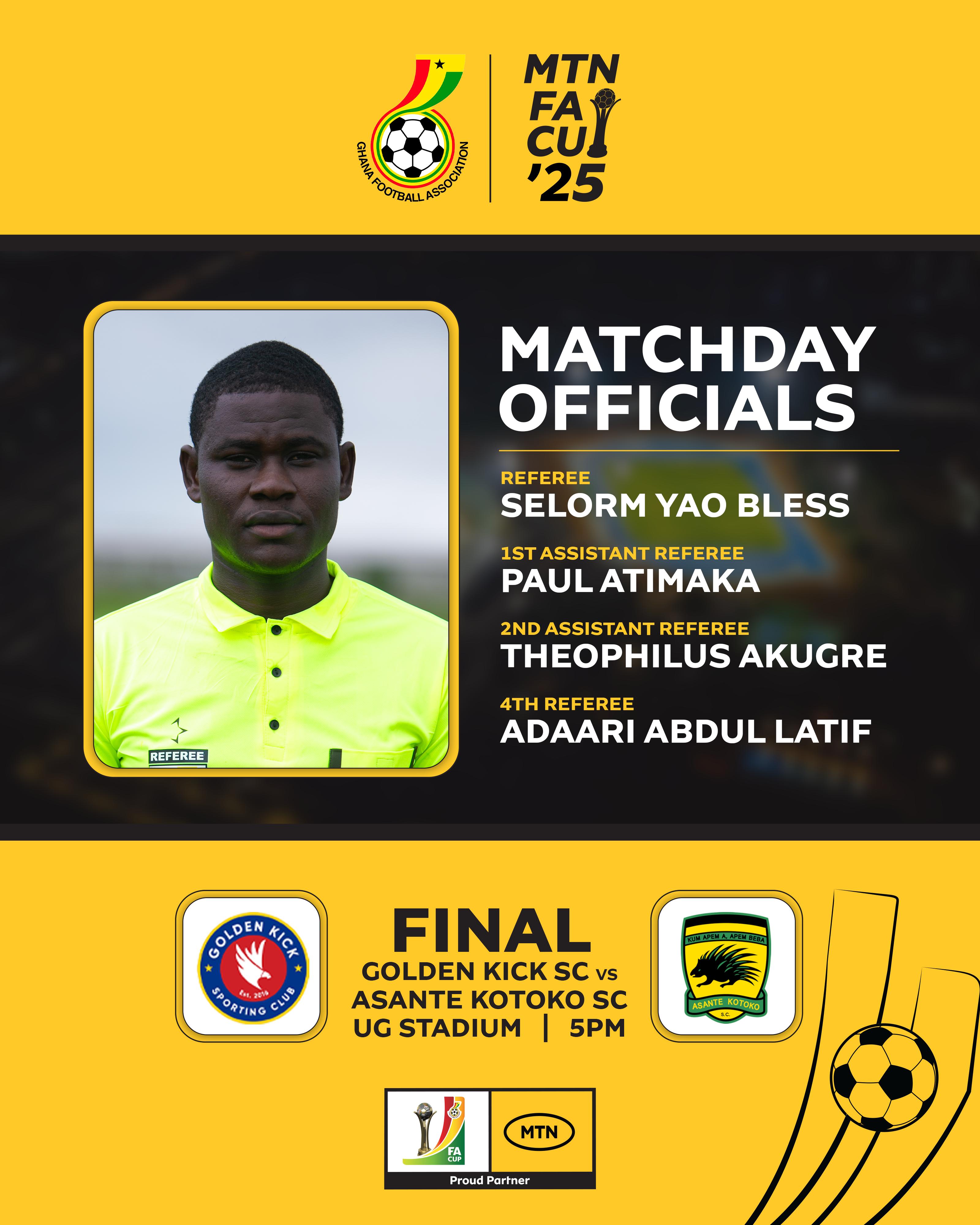 Selorm Yao Bless appointed as Referee for Golden Kick vs. Asante Kotoko MTN FA Cup final