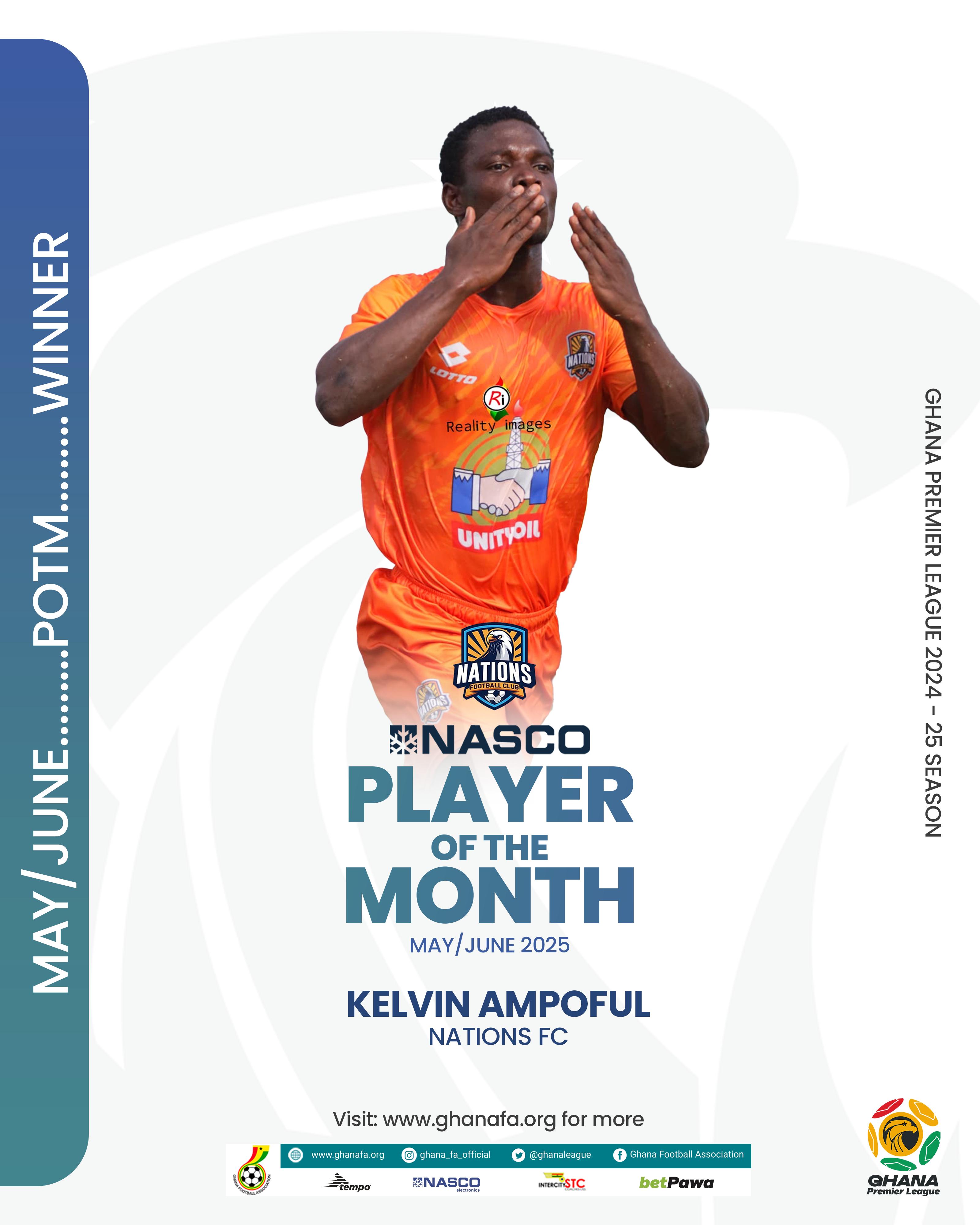 Nations FC midfielder Kelvin Ampoful wins NASCO player of the month for May/June