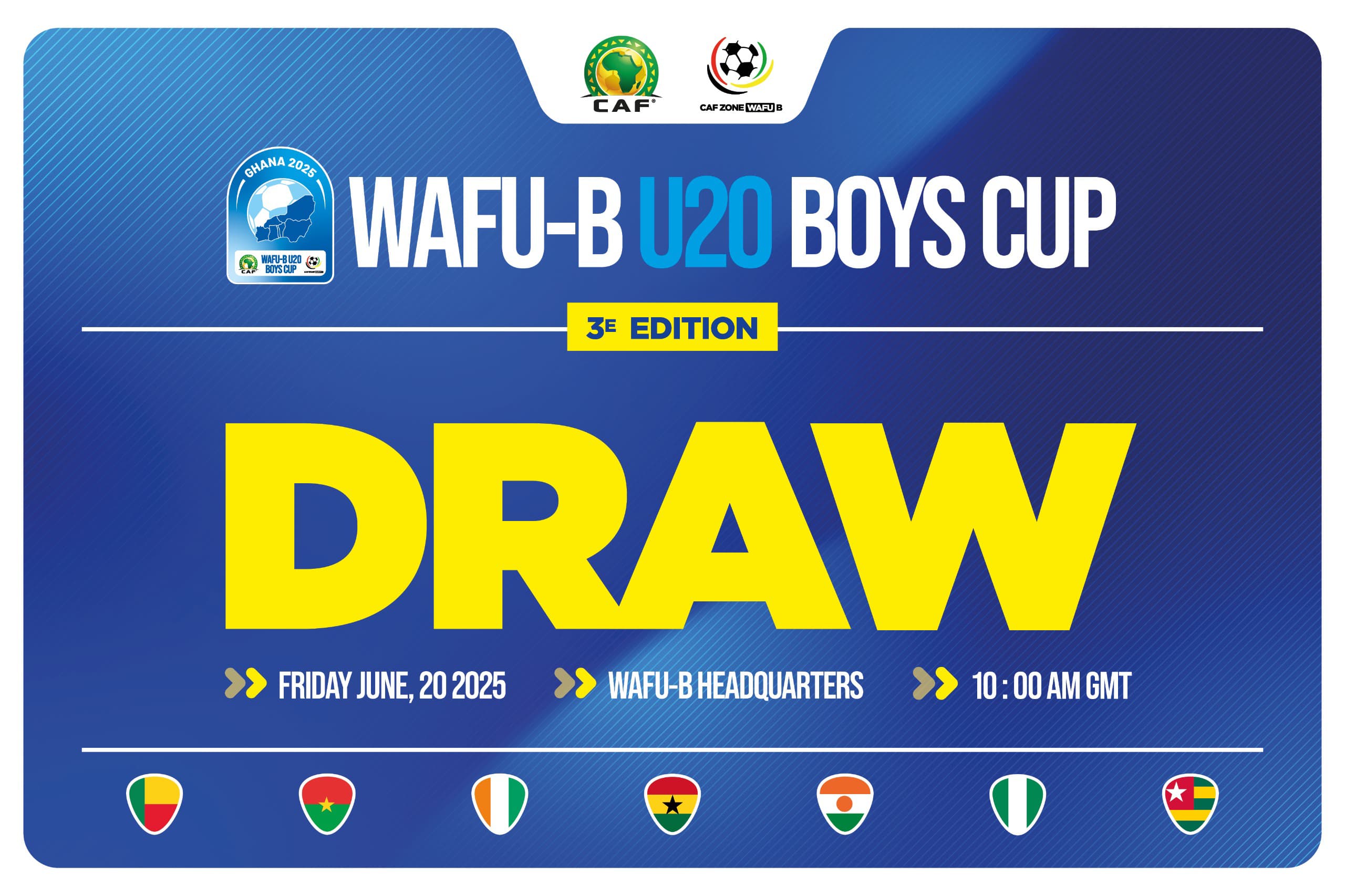 WAFU B U-20 Cup of Nations draw takes place on Friday, June 20