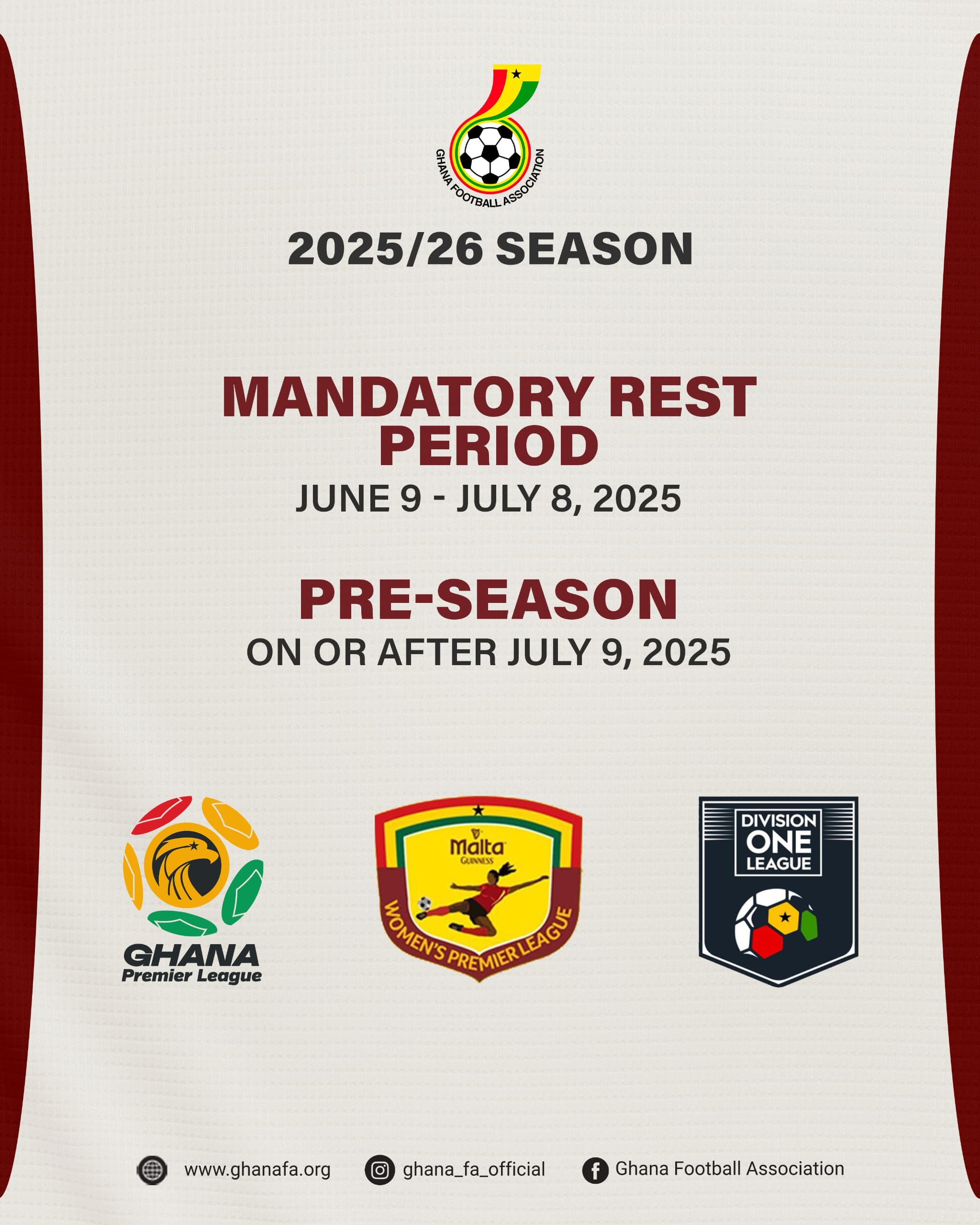 Elite clubs commence mandatory rest period, Pre-season commences from July 9