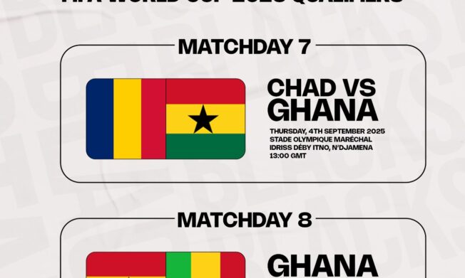 Black Stars' take on Chad on 4th, Mali on 8th September in FIFA World Cup Qualifiers