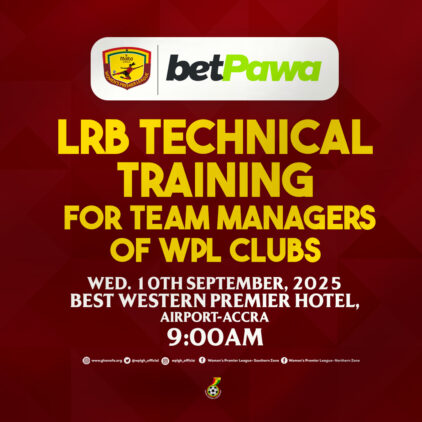 https://www.ghanafa.org/gfa-and-betpawa-to-organise-lrb-technical-training-for-womens-premier-league-team-managers-on-sept-10