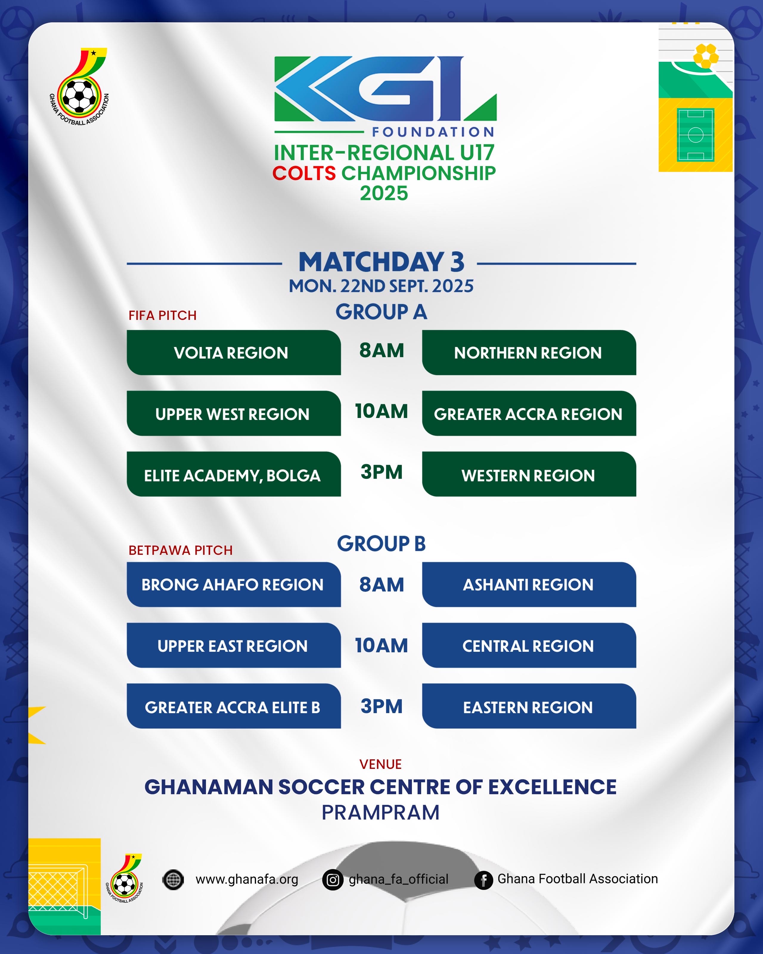 KGL U17 Colts 2025: Key clashes poised to light up Matchday 3 on Monday September 22