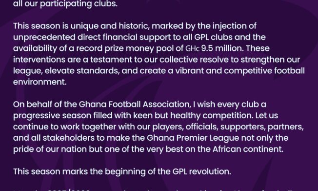 President's Goodwill Message To GPL Clubs Ahead of New Season