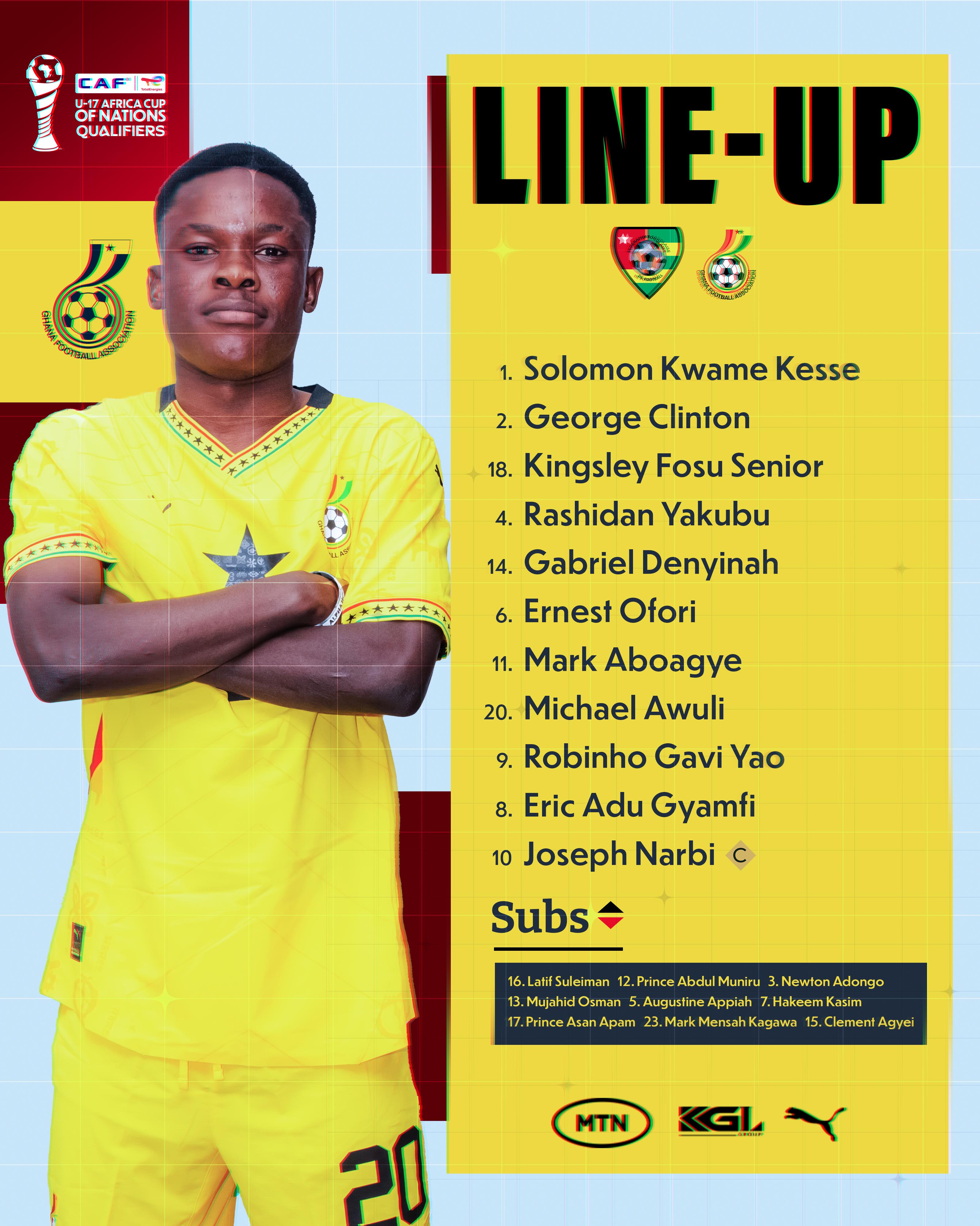WAFU U17 BOYS: Coach Dr. Prosper Narteh Ogum Names Black Starlets' Starting XI for Togo Clash