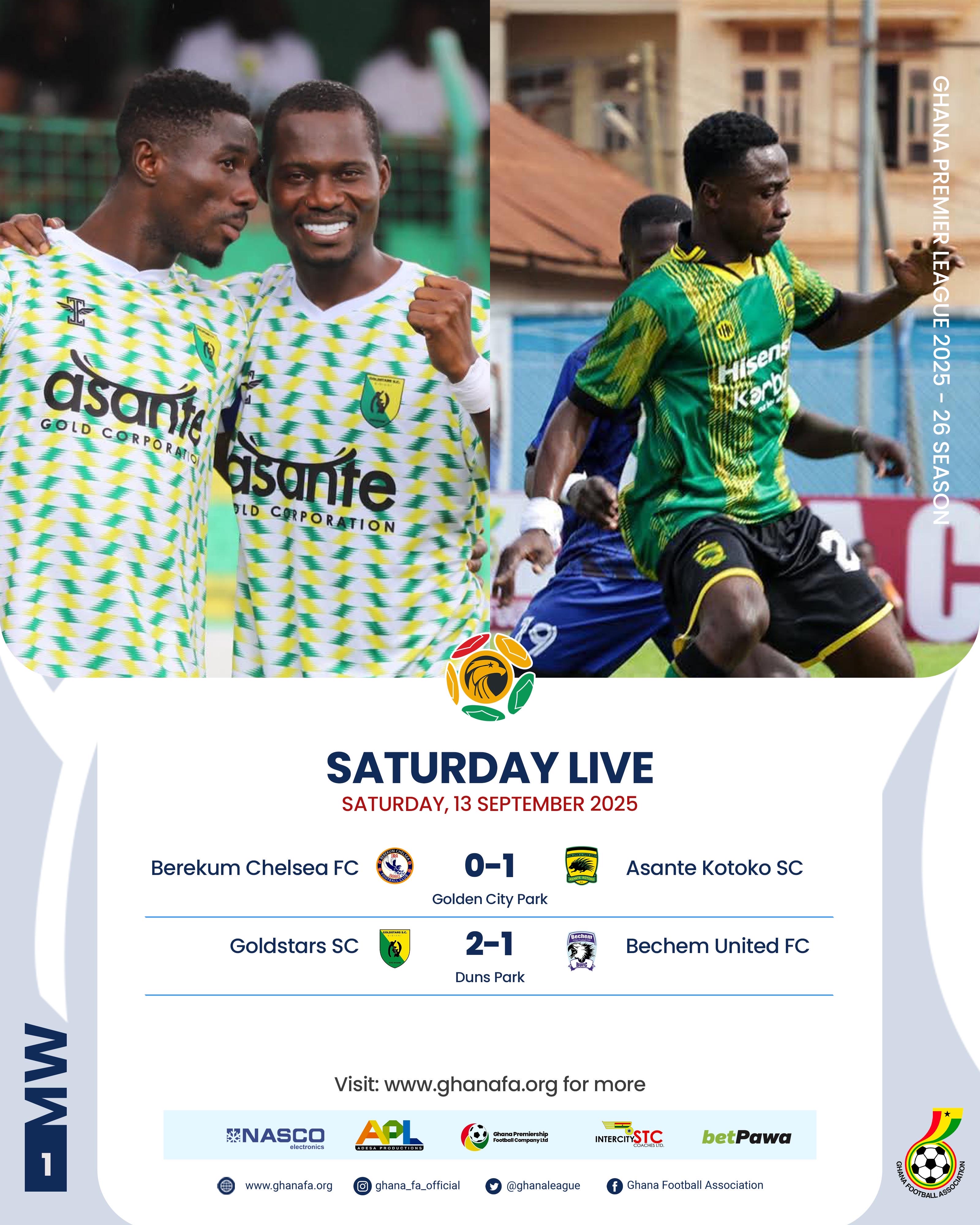 Gold Stars beat Bechem United for winning start to title defence; Kotoko beat Chelsea to end 15-year wait for Berekum victory