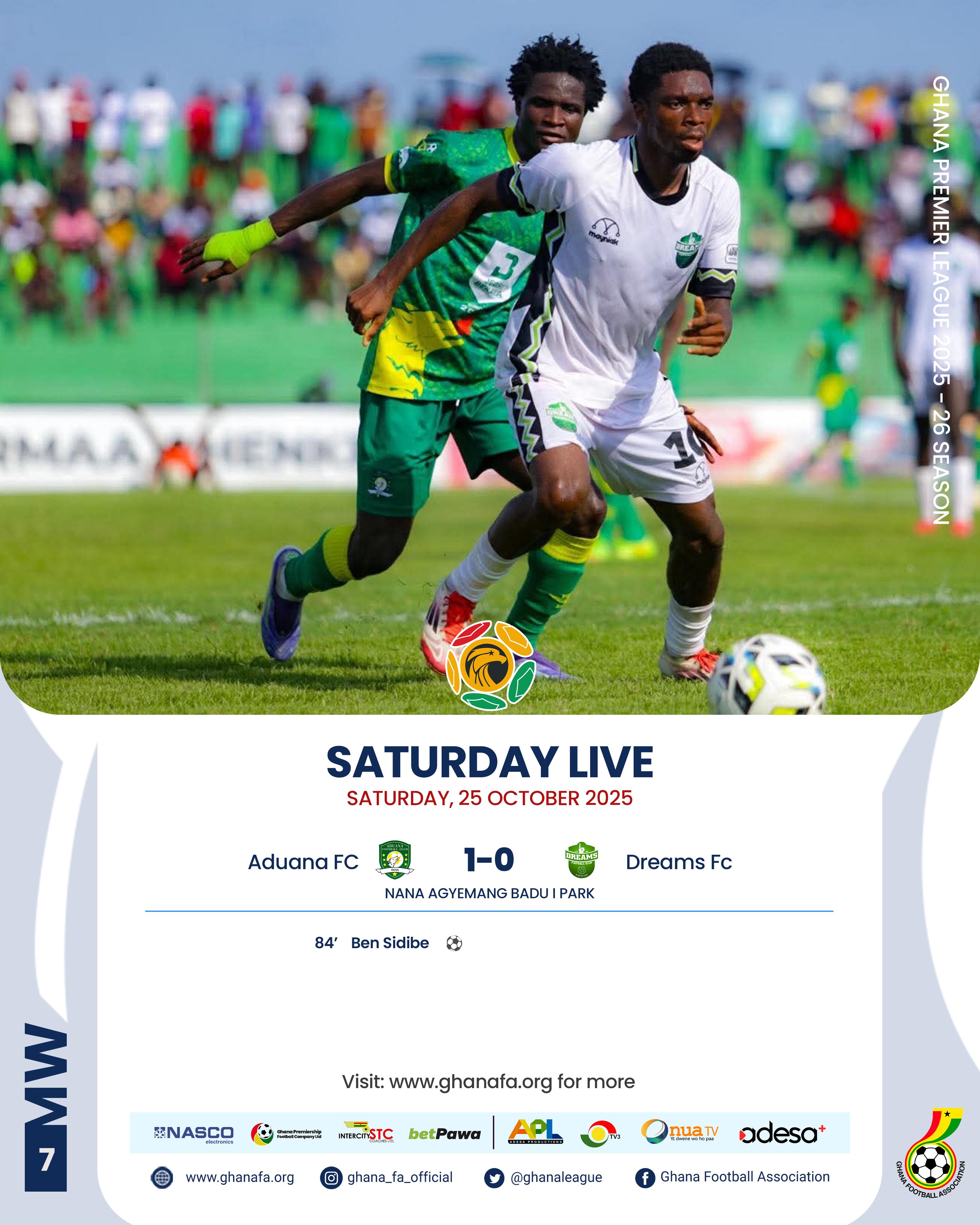 Premier League: Aduana beat Dreams FC to secure third straight win and go top of the table