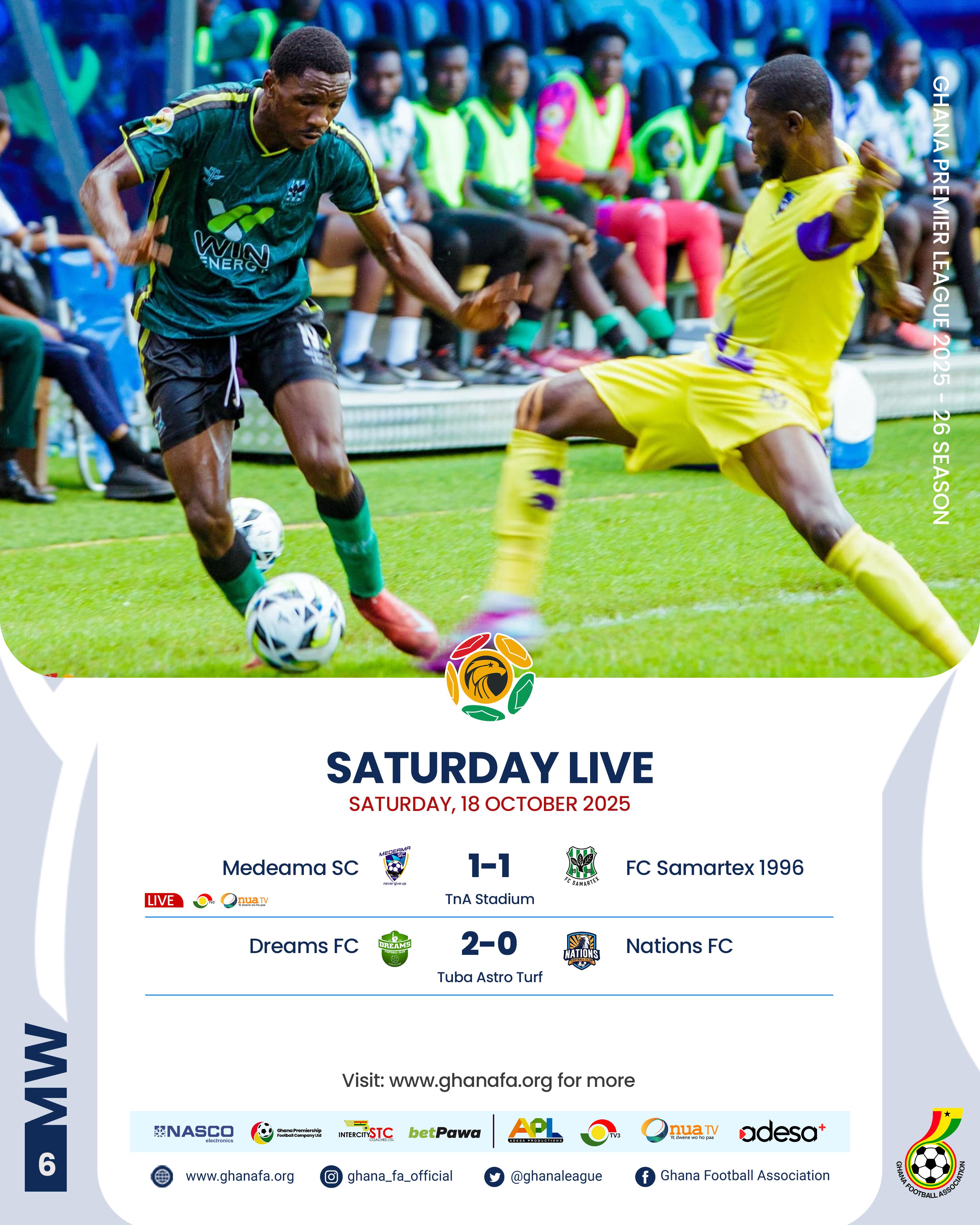 Premier League: Medeama and Samartex share spoils in Tarkwa thriller as Dreams FC secure first win of the season