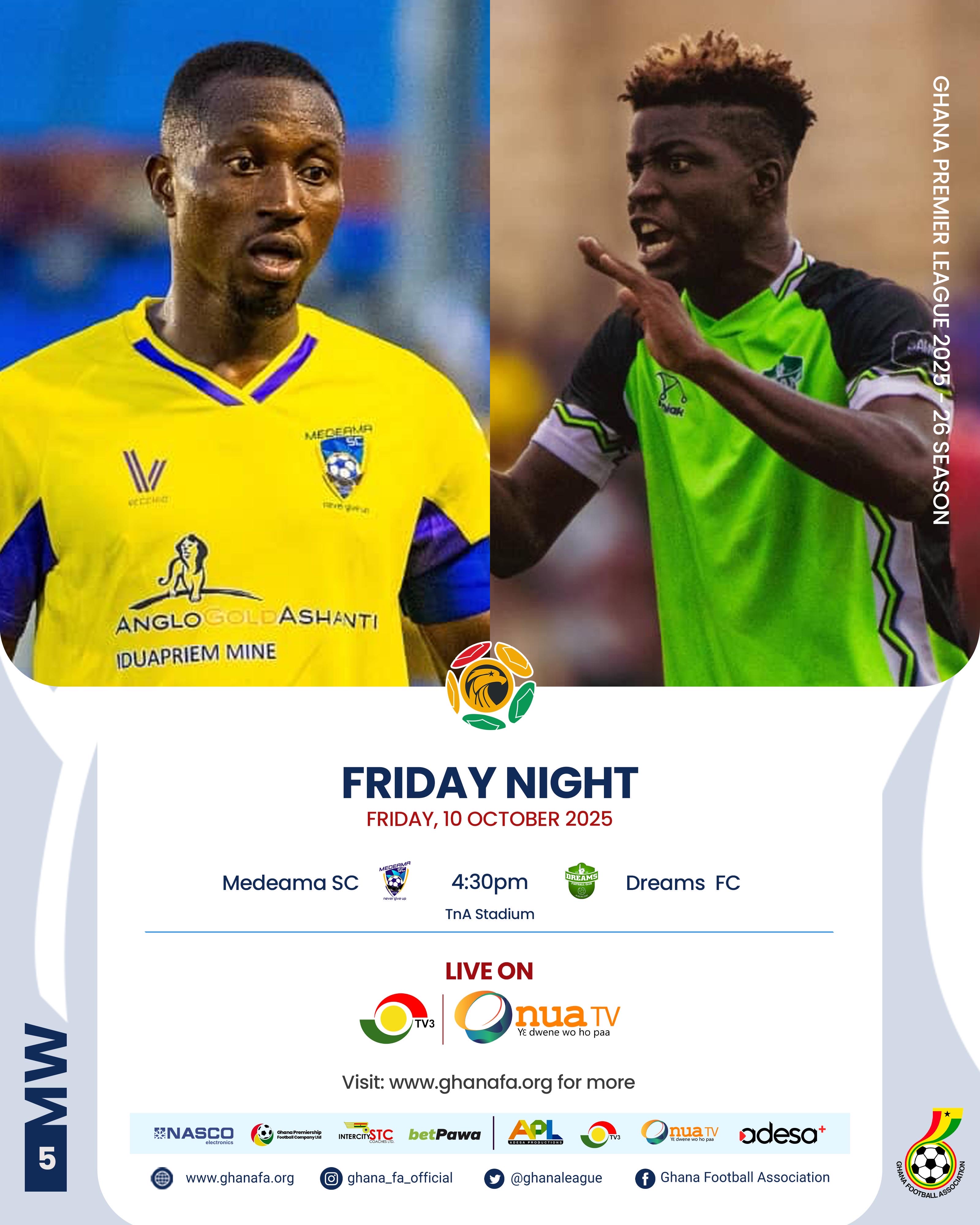 Premier League: Medeama SC host struggling Dreams FC in Tarkwa showdown on Friday