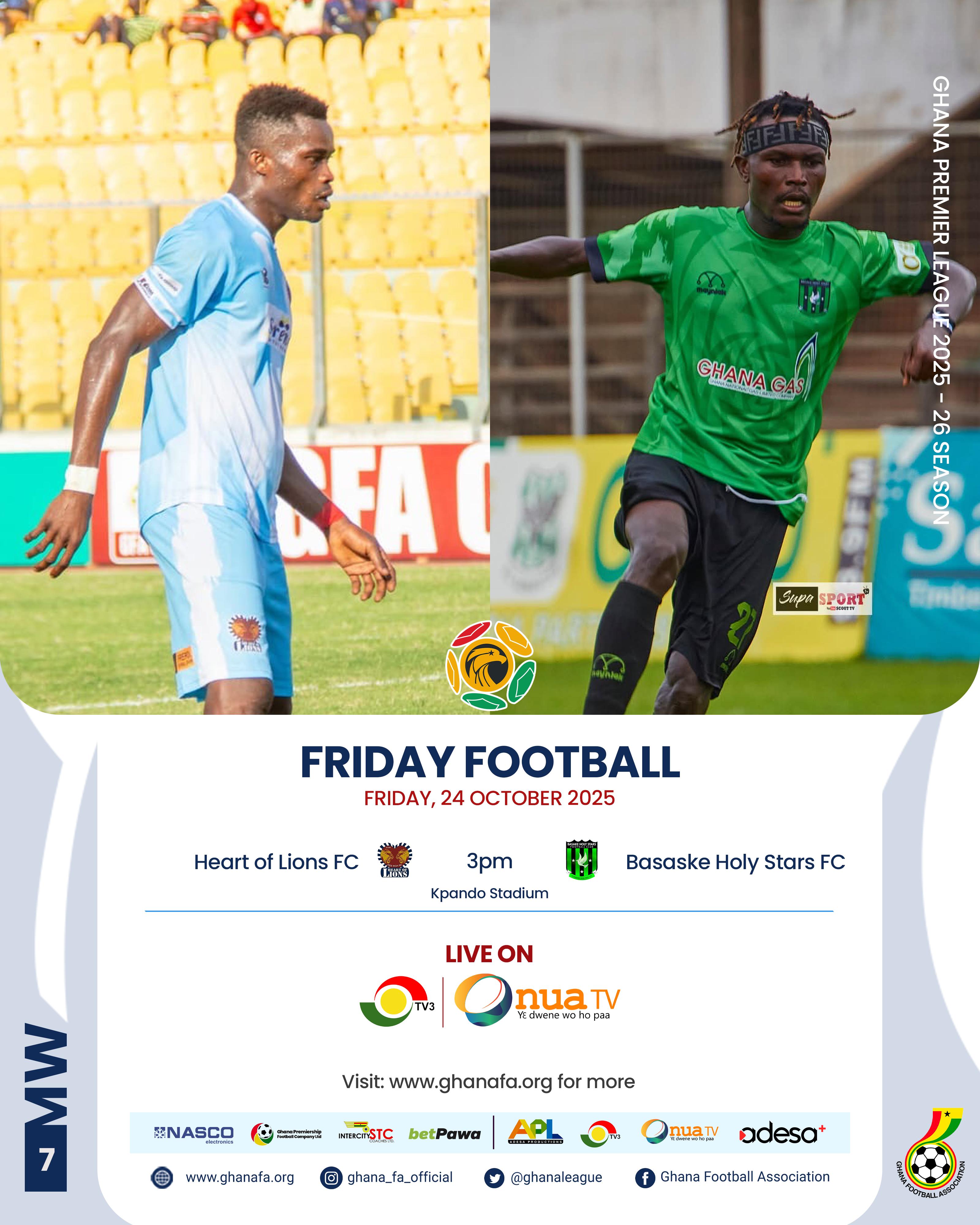 Premier League: Heart of Lions eye return to winning ways against struggling Basake Holy Stars on Friday
