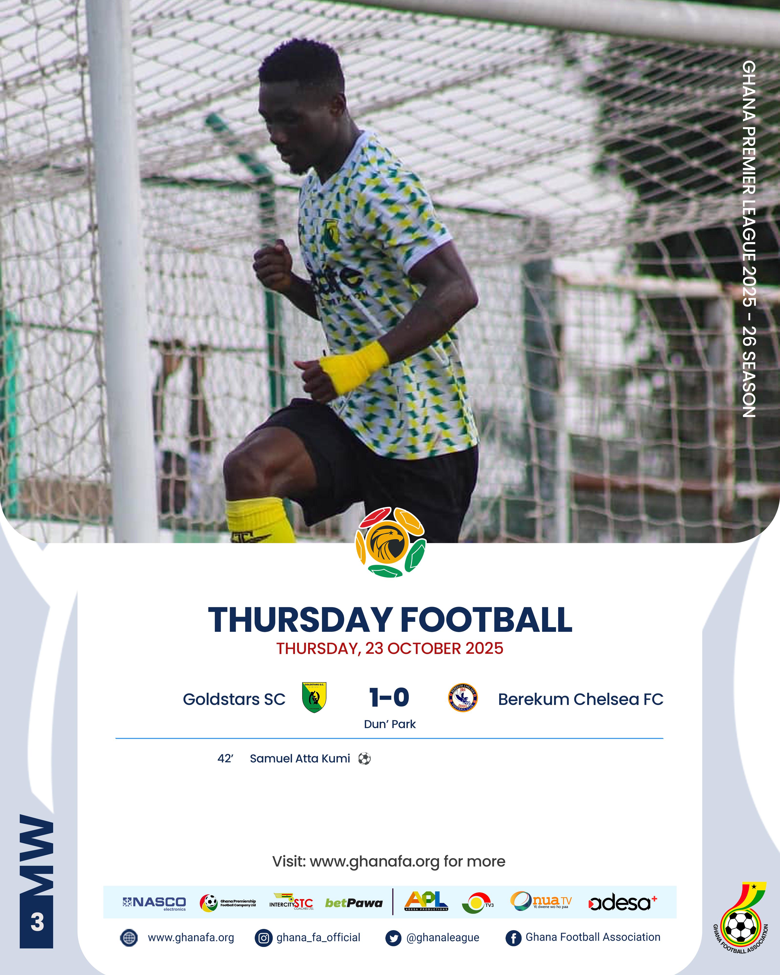 Premier League: Bibiani Gold Stars edge Berekum Chelsea to climb into top four