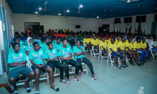 Executive Council member Eugene Nobel welcomes teams to the inaugural Girl's U-17 Elite Championship at Prampram