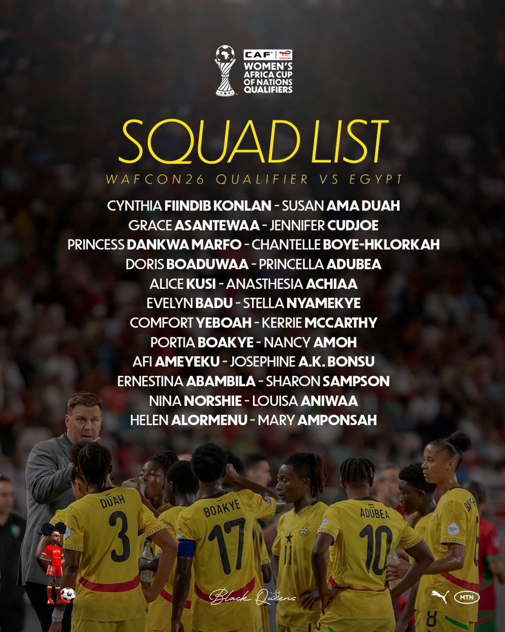 Black Queens announce squad for WAFCON 2026 qualifier against Egypt