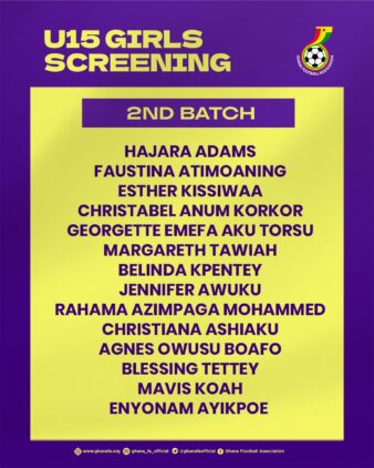 https://www.ghanafa.org/second-batch-of-u-15-girls-to-undergo-screening-at-prampram-ahead-of-wafu-b-schools-championship