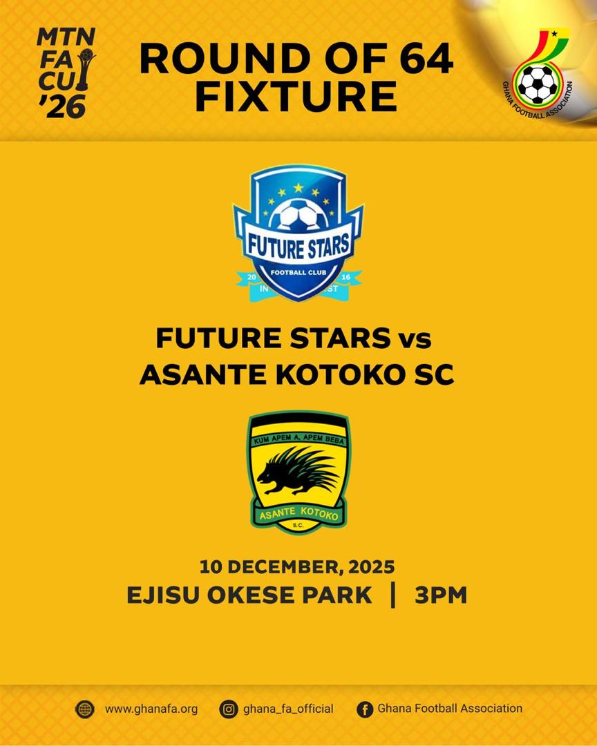 Future Stars vs Asante Kotoko MTN FA Cup clash rescheduled to December 10