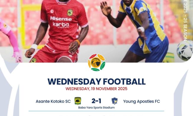 Premier League: Kotoko defeat Young Apostles 2–1 to preserve unbeaten run