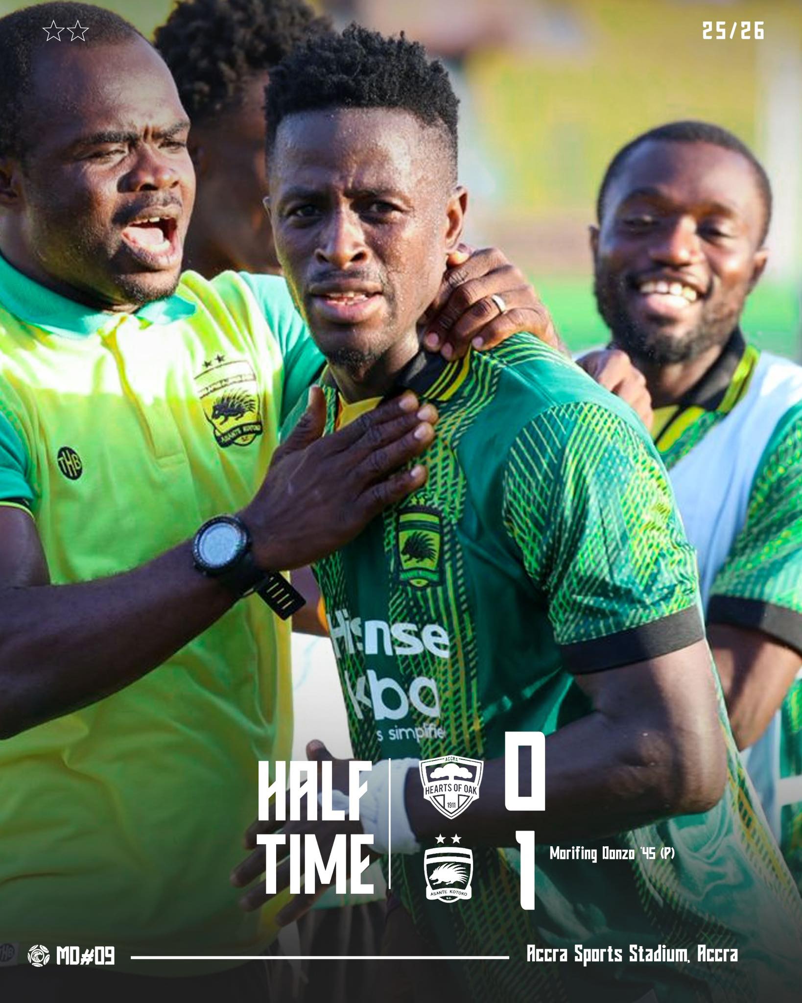 Premier League: Morifing Donzo’s penalty hands Asante Kotoko victory over Hearts of Oak in Super Clash