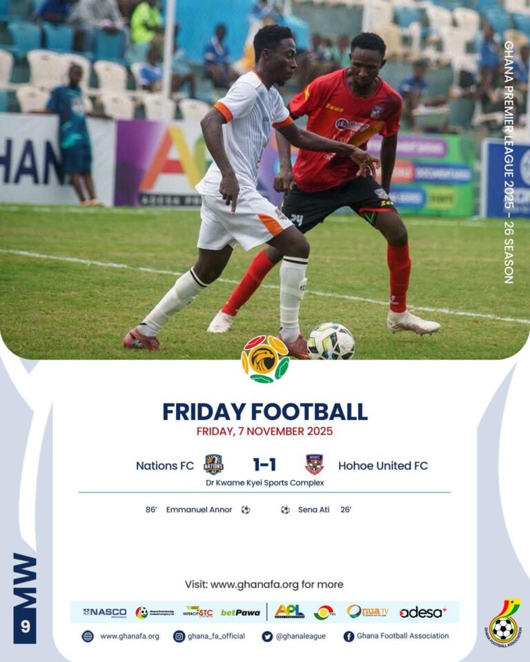 Premier League: Emmanuel Annor's late strike earns Nations FC a point against Hohoe United at home