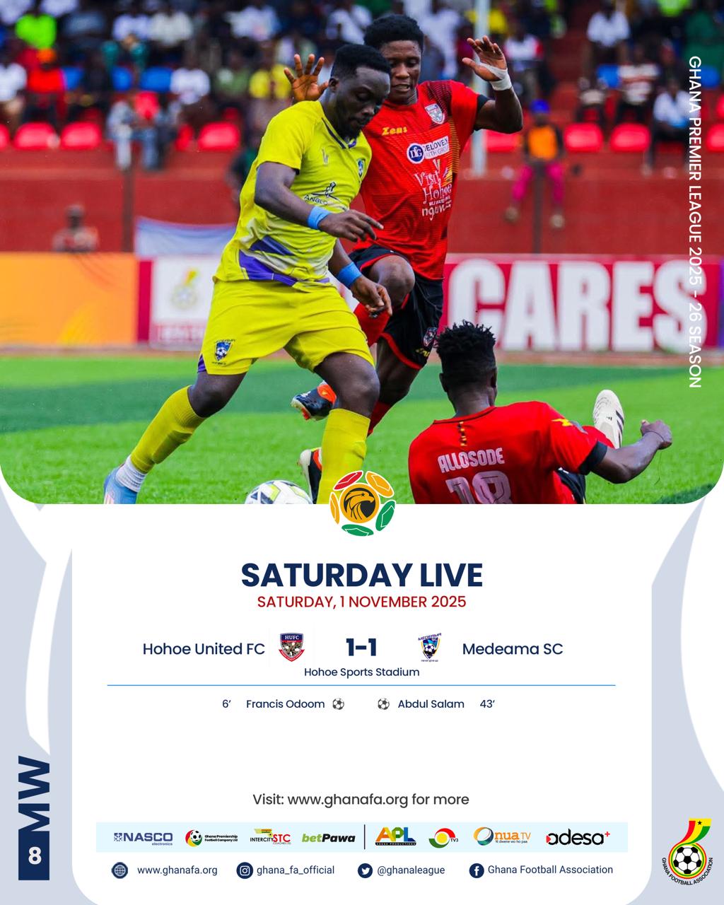 Premier League: Hohoe United hold leaders Medeama to 1-1 draw in Hohoe thriller