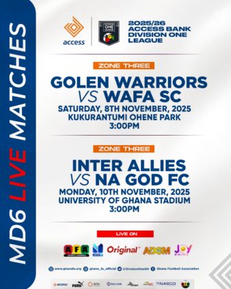 https://www.ghanafa.org/access-bank-division-one-league-matchday-6-golden-warriors-vs-wafa-inter-allies-vs-na-god-fc-to-go-live