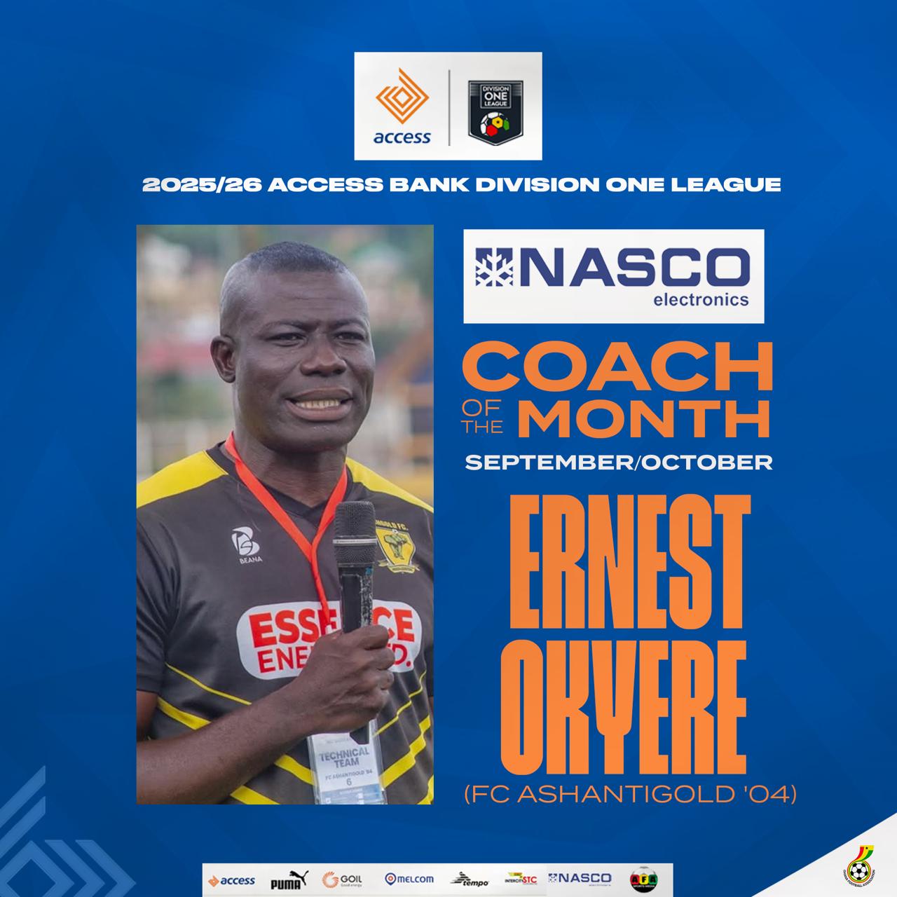 Ernest Okyere of FC AshantiGold '04 wins NASCO Coach of the month award