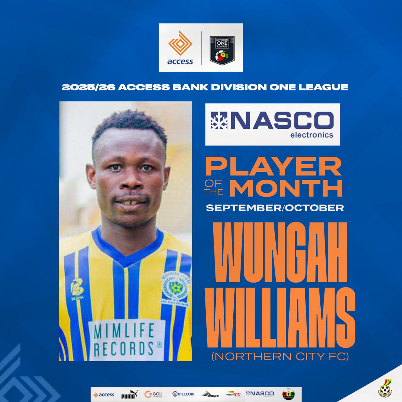 Northern City forward William Wungah wins Access Bank Division One League NASCO player of the month award