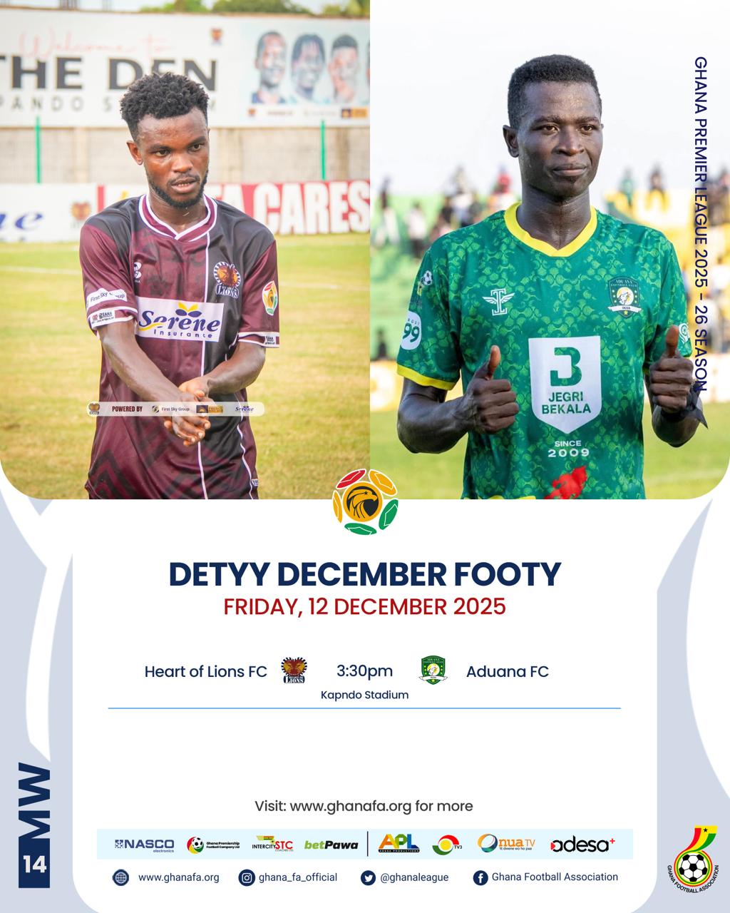 Premier League: Heart of Lions host Aduana FC in high-stakes top-three showdown at Kpando