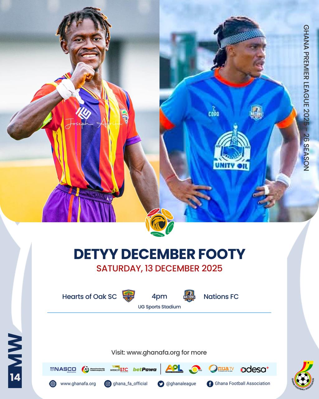 Premier League: Hearts of Oak aim to end winless run as Nations FC visit University of Ghana Stadium on Saturday