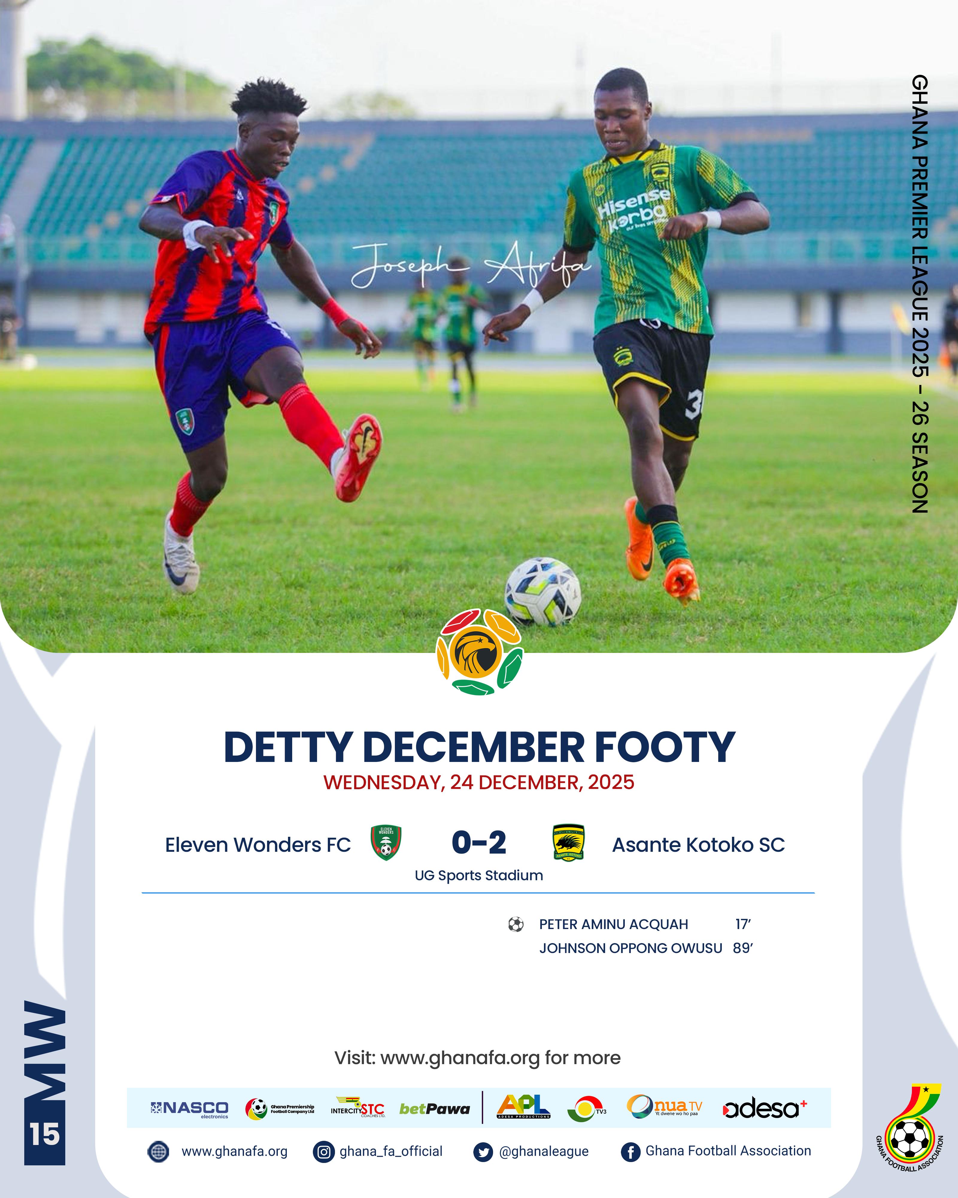 Premier League: Asante Kotoko cruise past Eleven Wonders to keep title charge on track