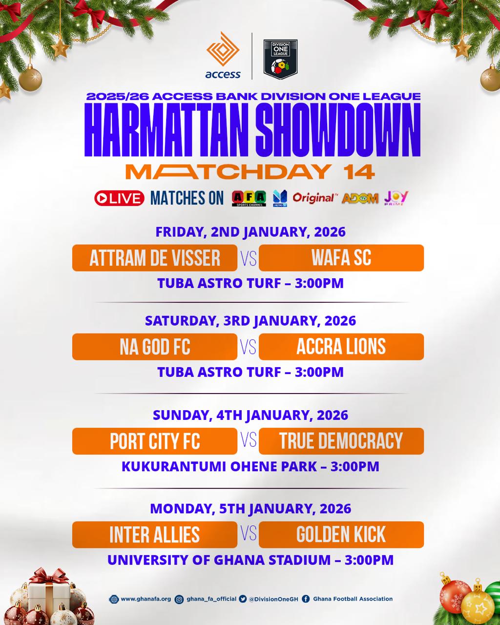 Access Bank Division One League: Four matches to air live on Matchday 14