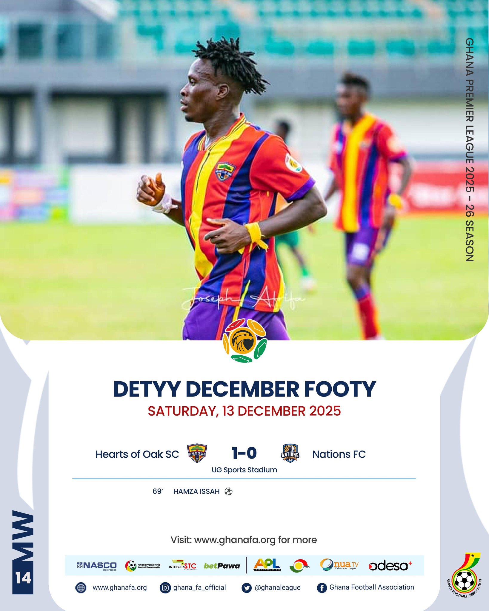 Premier League: Razak Issah header fires Hearts of Oak back to winning ways against Nations FC