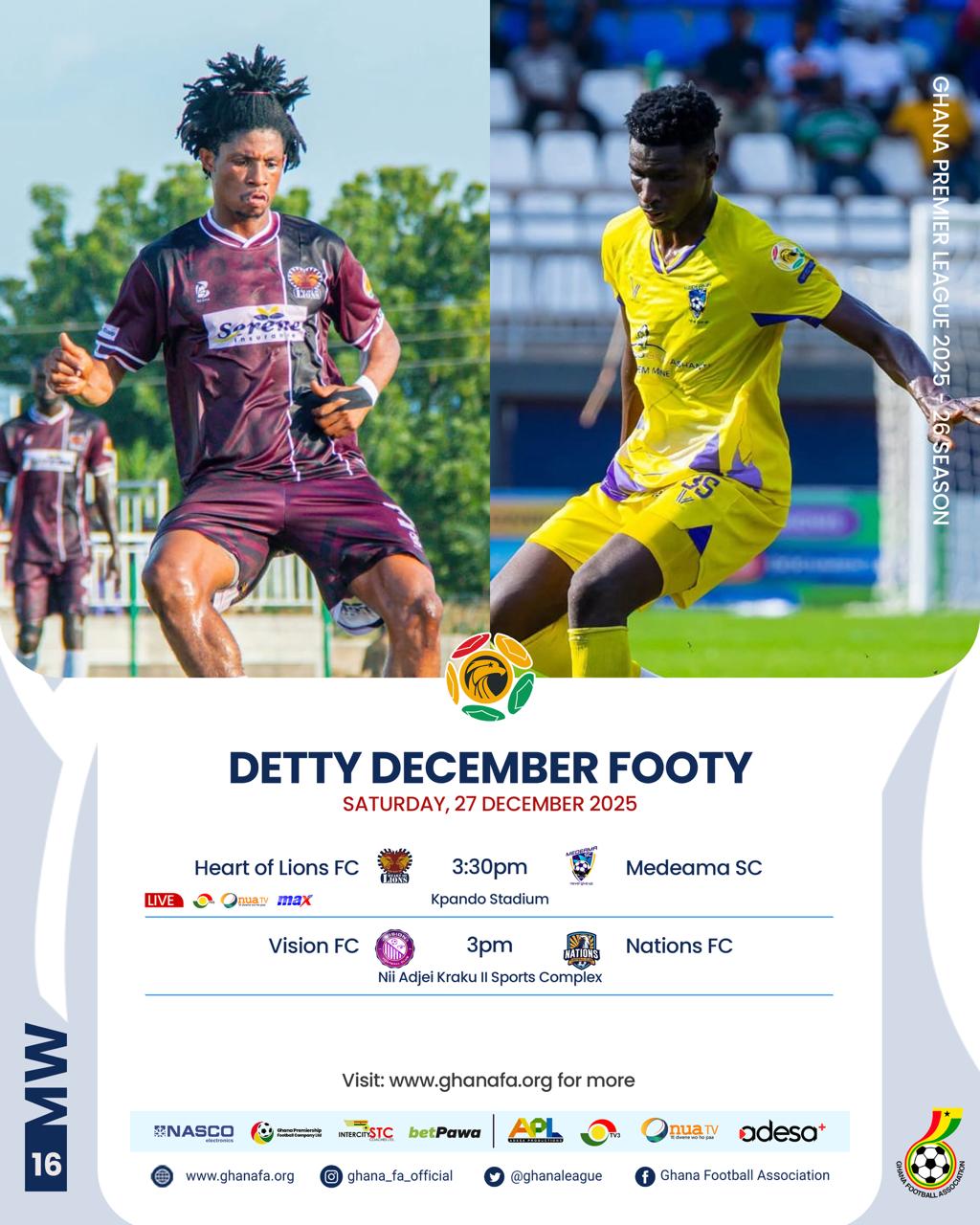 Premier League Preview: Heart of Lions seek revival against title-chasing Medeama as Vision host Nations FC