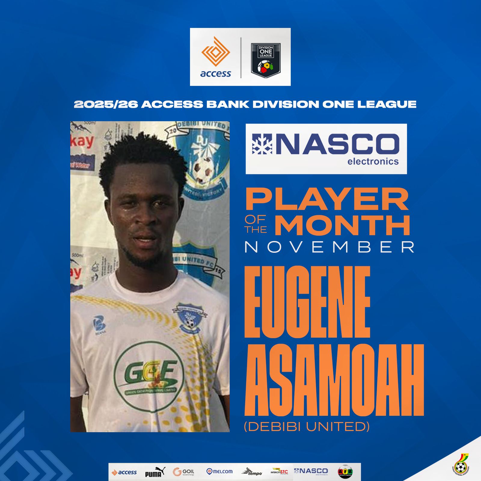 Debibi United’s Eugene Asamoah wins Access Bank Division One League November NASCO player of the month