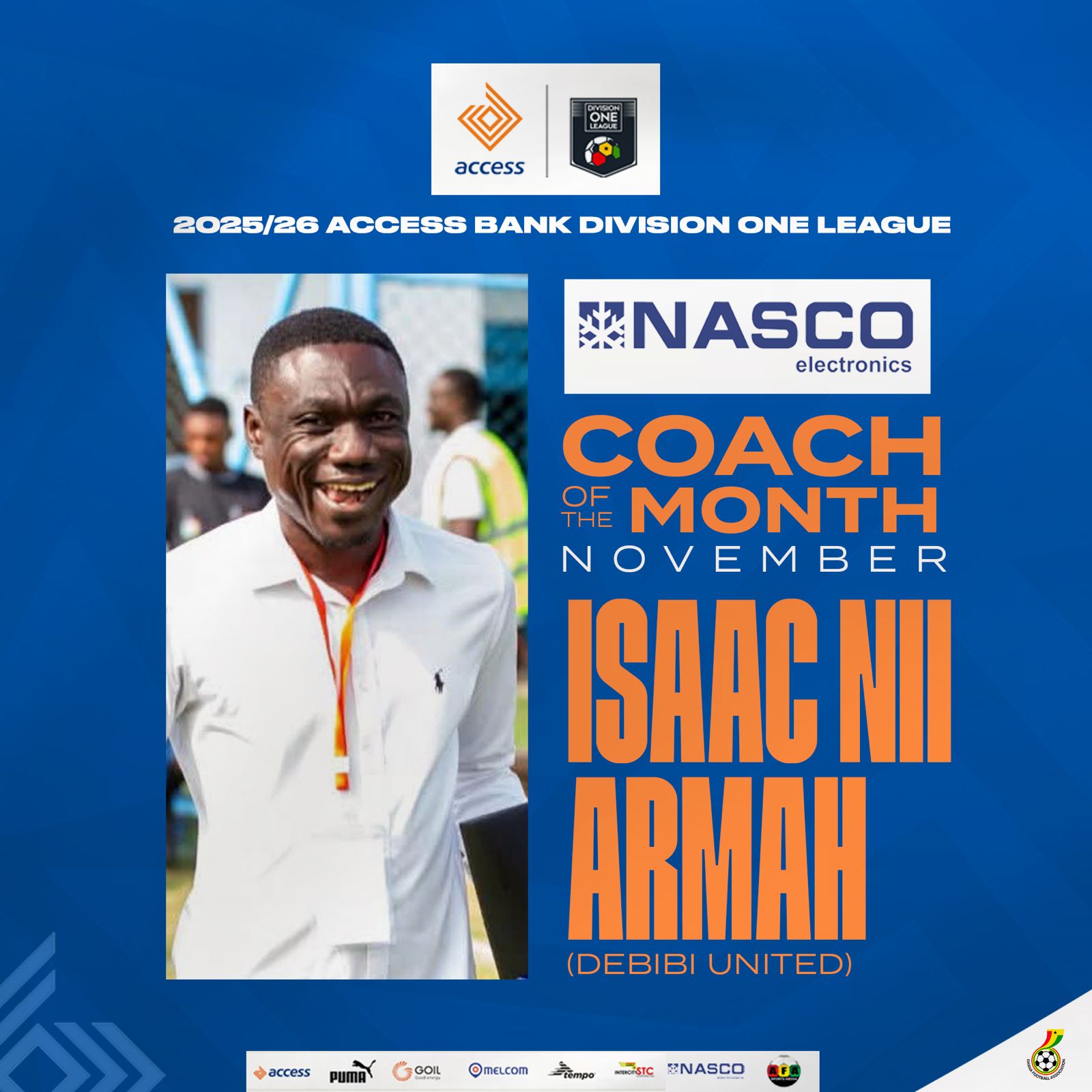Debibi United’s Isaac Nii Armah wins Access Bank Division One League November coach of the month