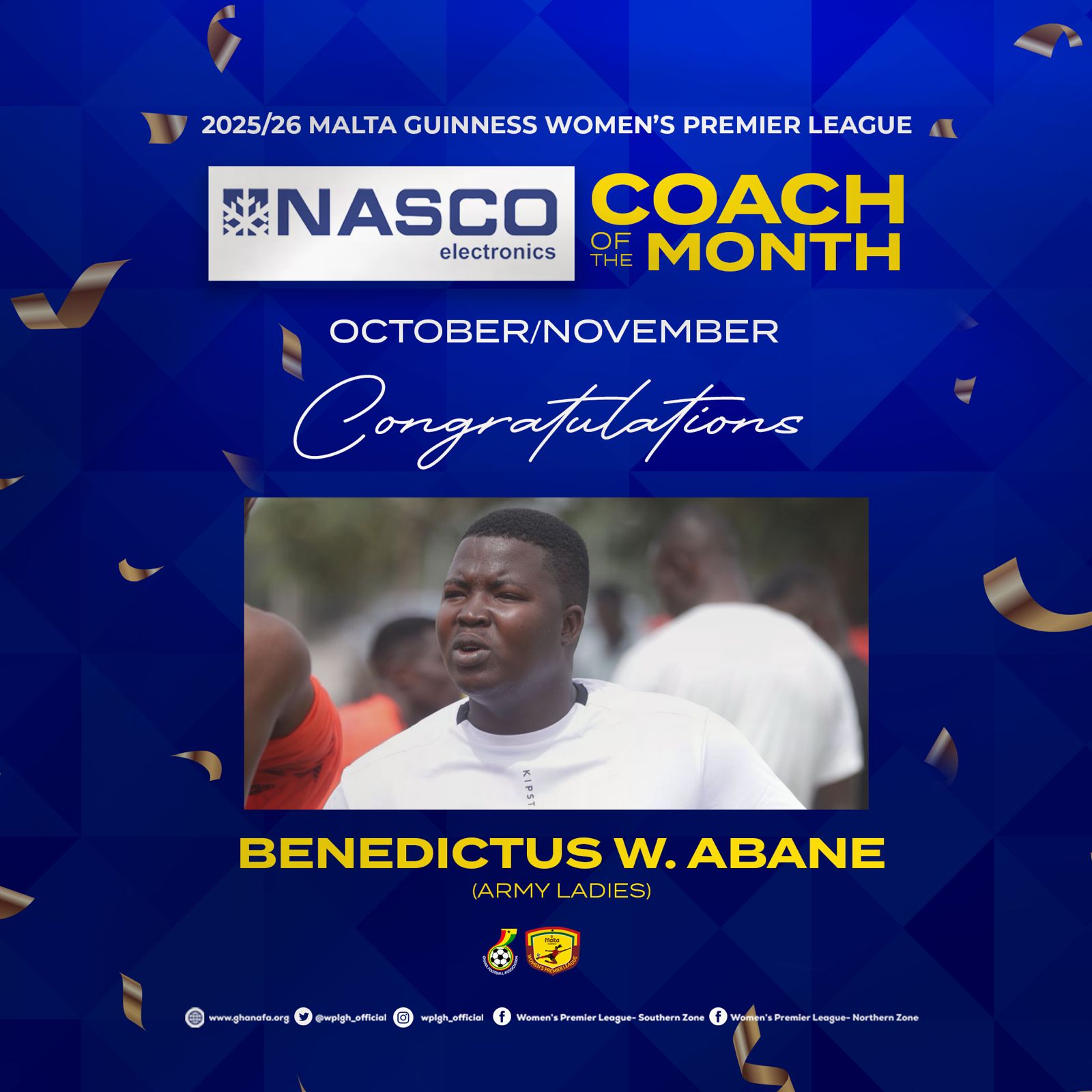 Army Ladies’ Benedictus Abane named NASCO coach of the month