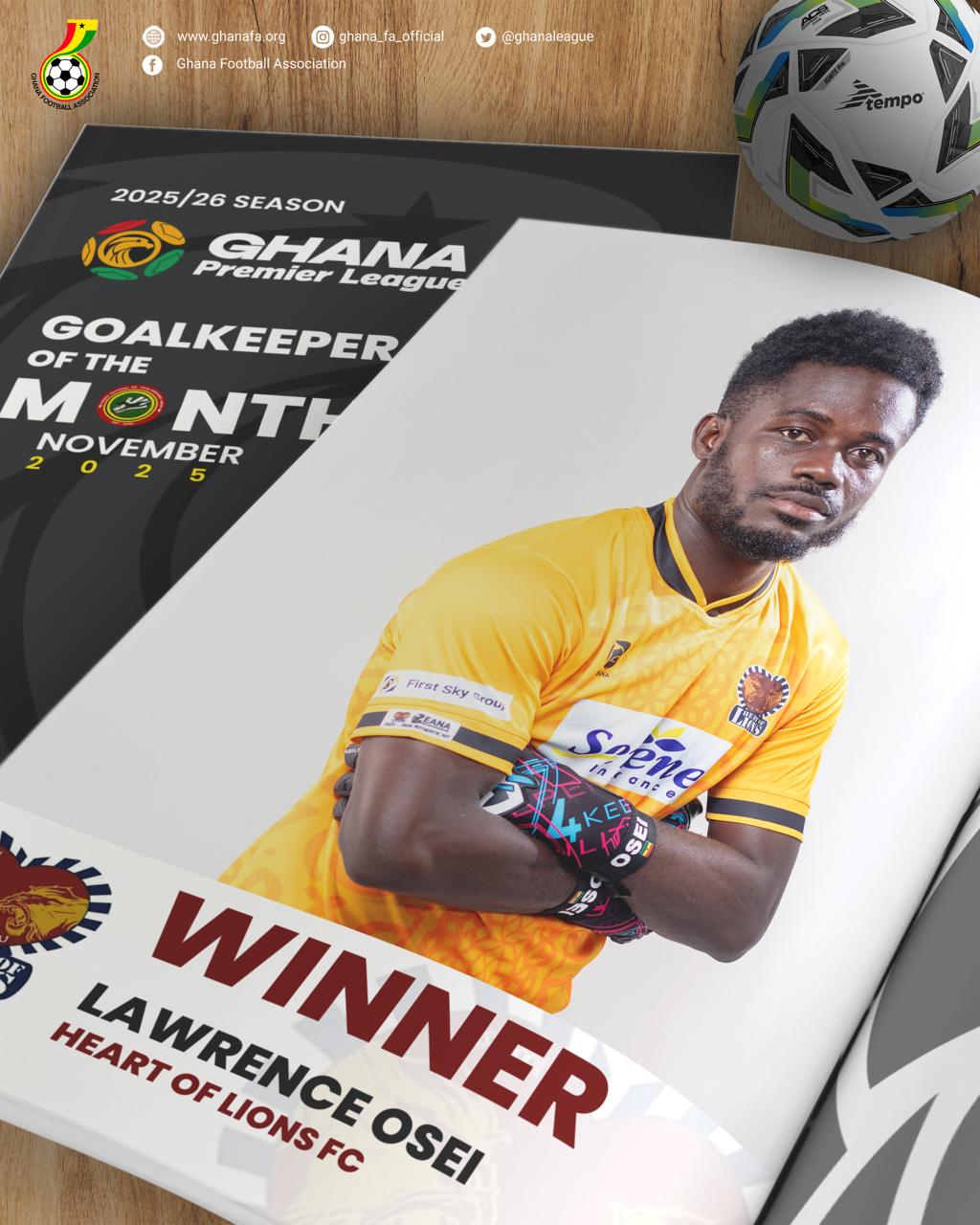 Lawrence Osei named November Goalkeeper of the month