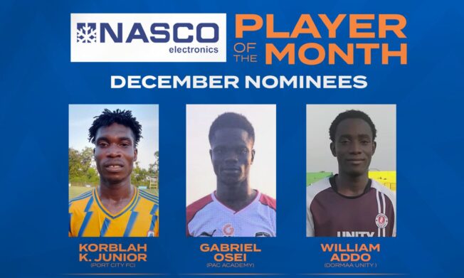 Kedzie Junior, Gabriel Osei, Wiliam Addo nominated for Access Bank Division One League NASCO December player of the month award