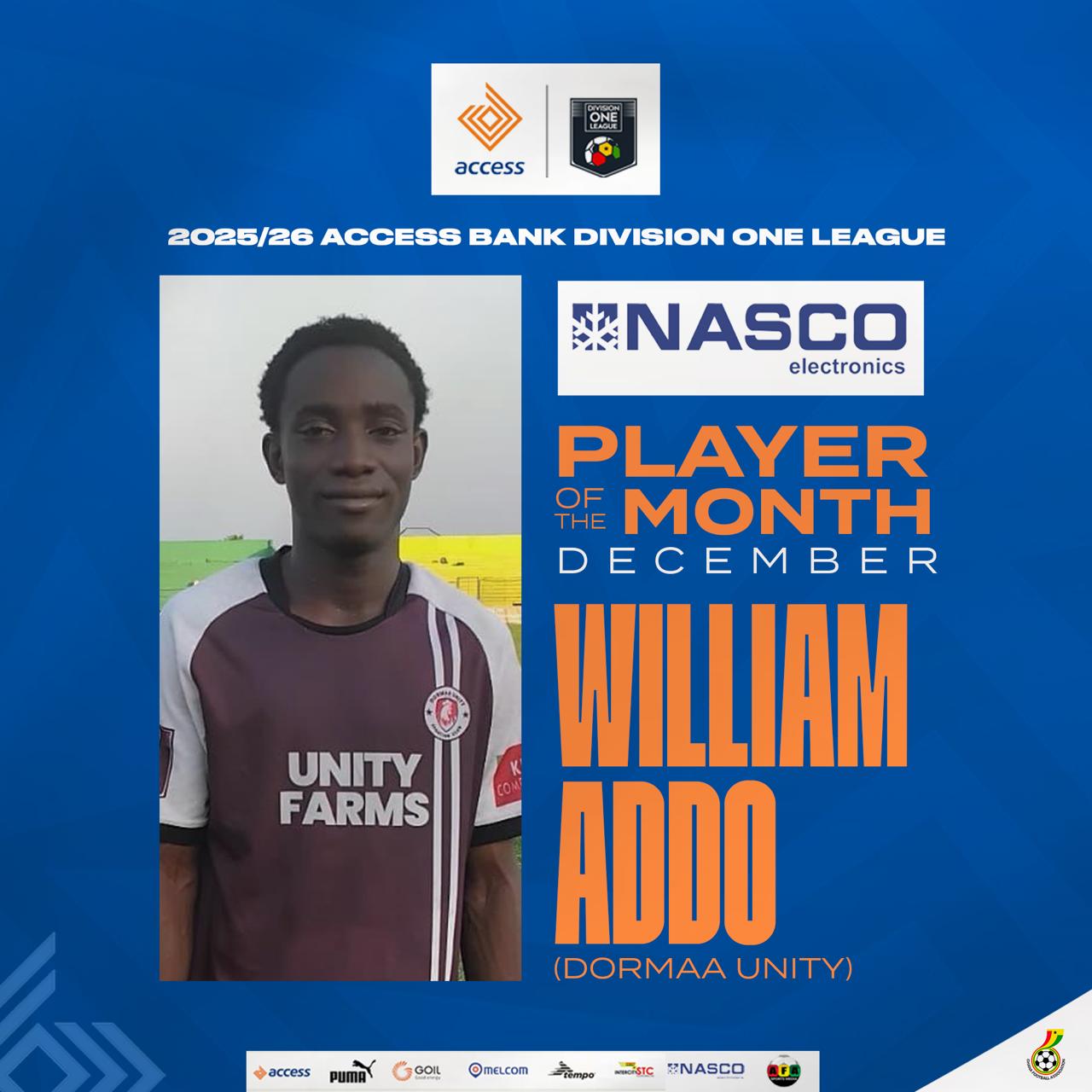 Dormaa Unity FC's William Addo claims NASCO Division One League December player of the month honour