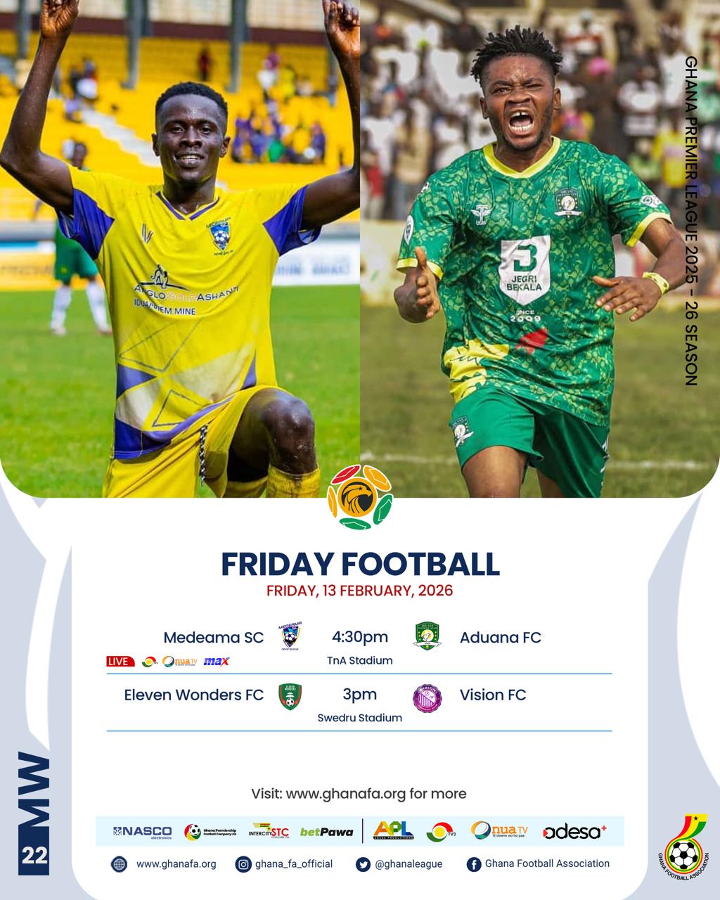 Premier League: Medeama host Aduana in Tarkwa top-of-the-table clash as survival fight intensifies in Swedru