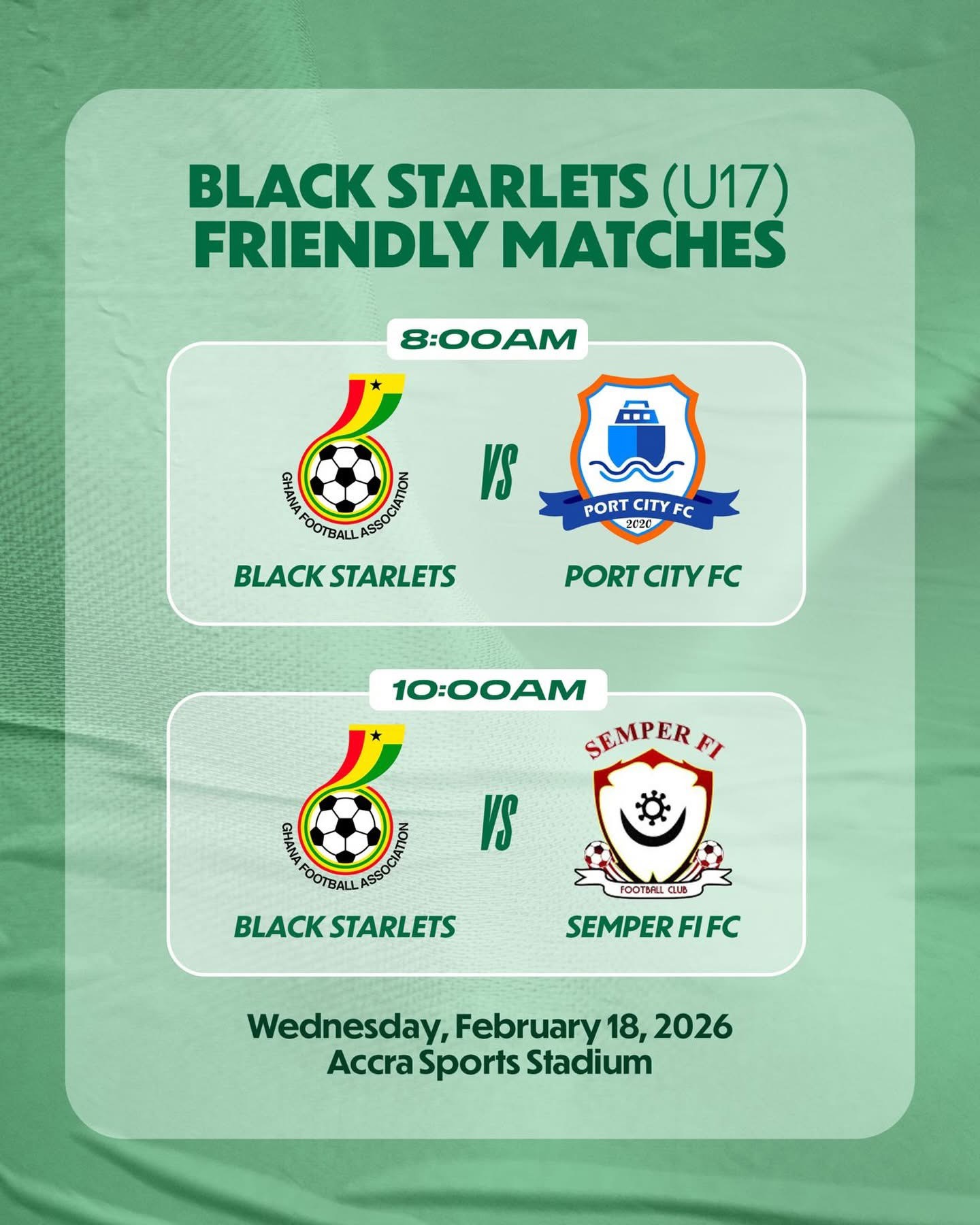 Black Starlets to play Port City, Semper Fi in Pre-AFCON friendlies