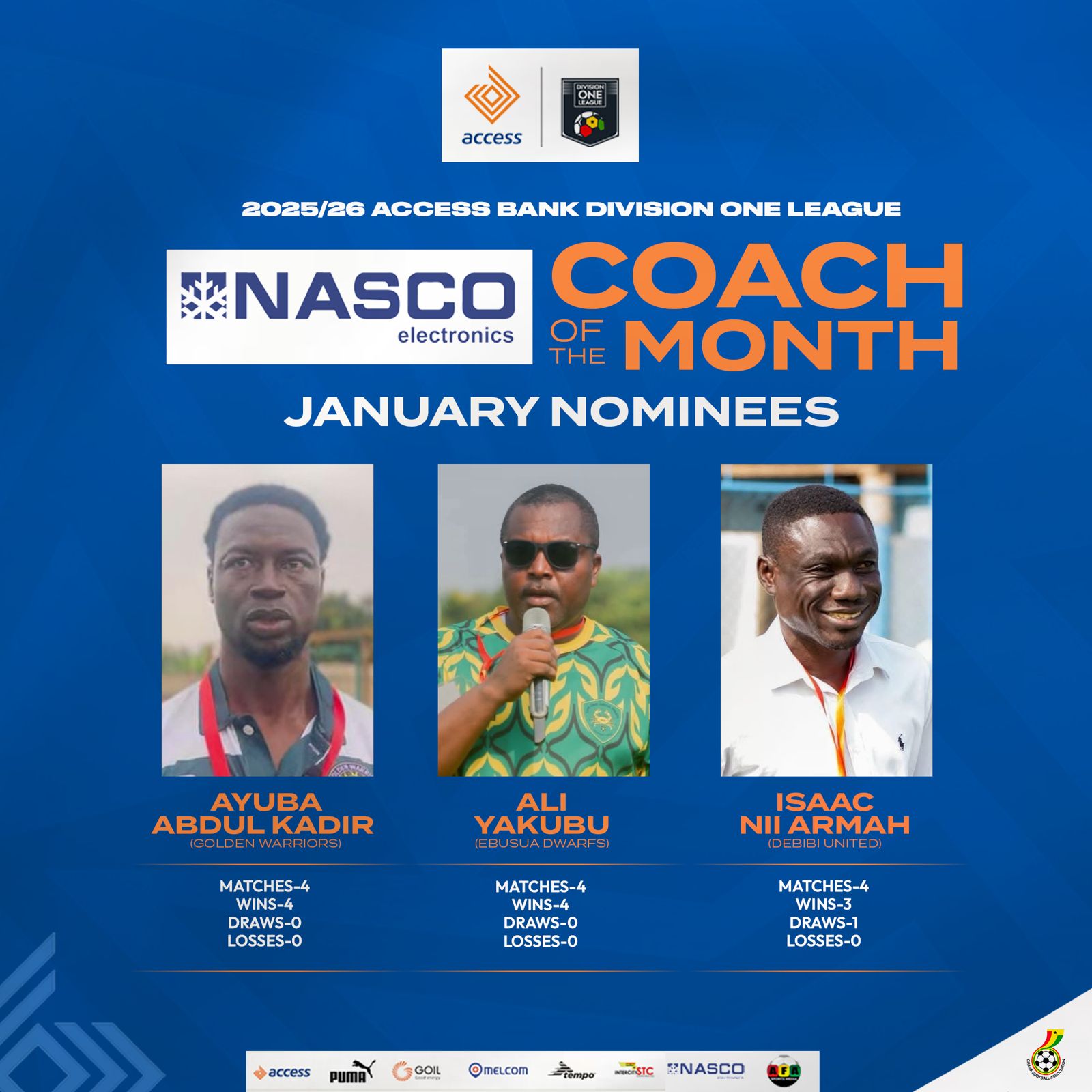 Lartey, Eshun, and Jonas shortlisted for NASCO January player of the month
