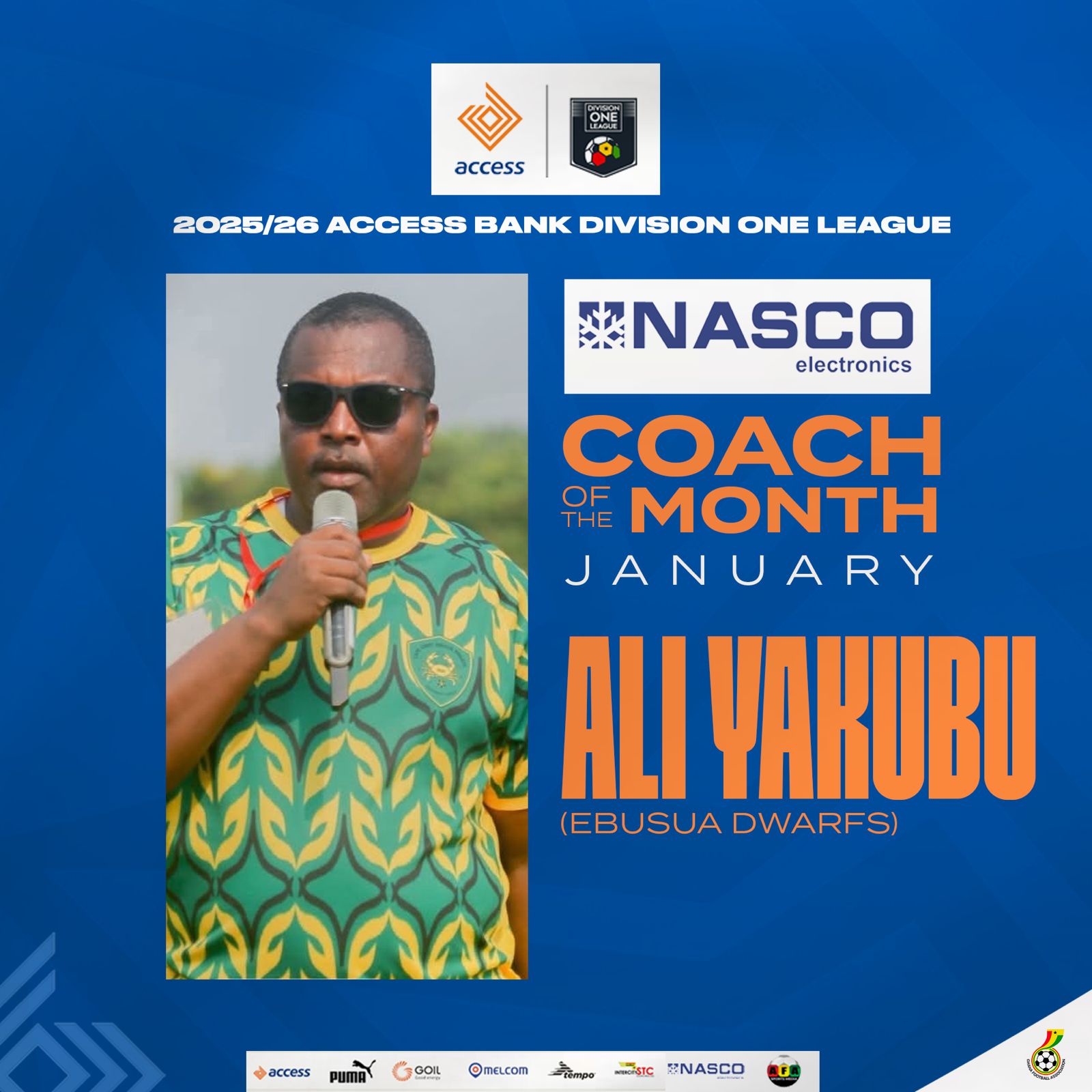 Ebusua Dwarfs’ Ali Yakubu wins Access Bank Division One League January Coach of the month