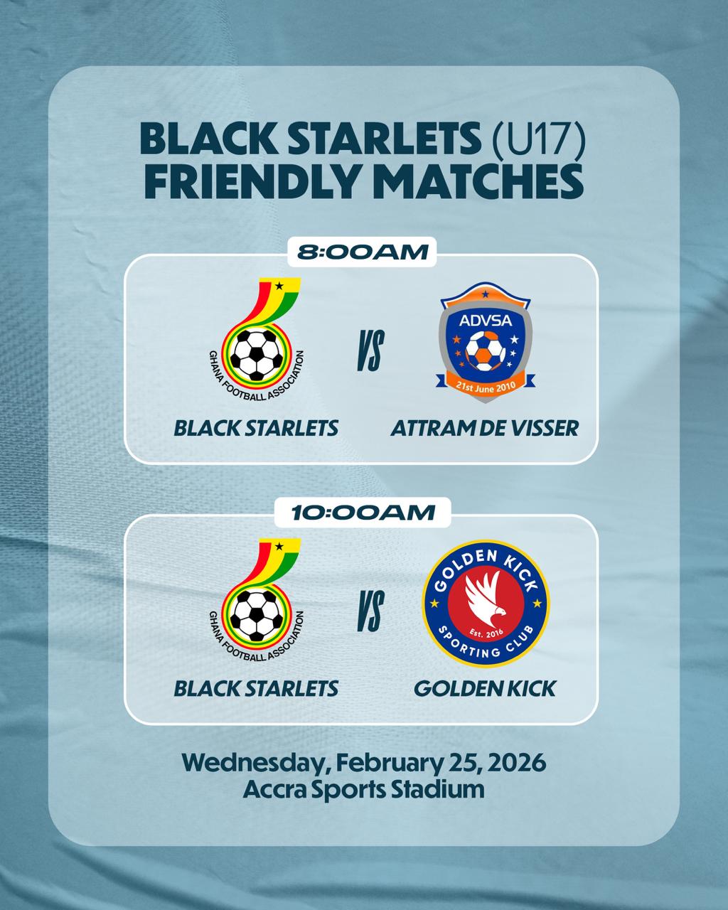 Black Starlets Set for Double-Header Friendlies at Accra Sports Stadium on Wednesday