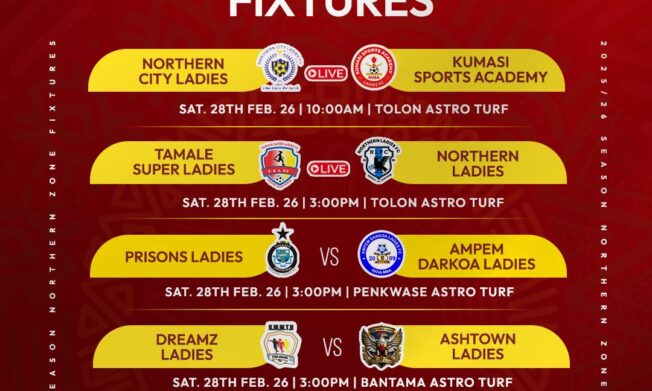 Northern City Ladies host Kumasi Sports Academy as Fosu Royal and Savannah clash in Northern Zone thrillers