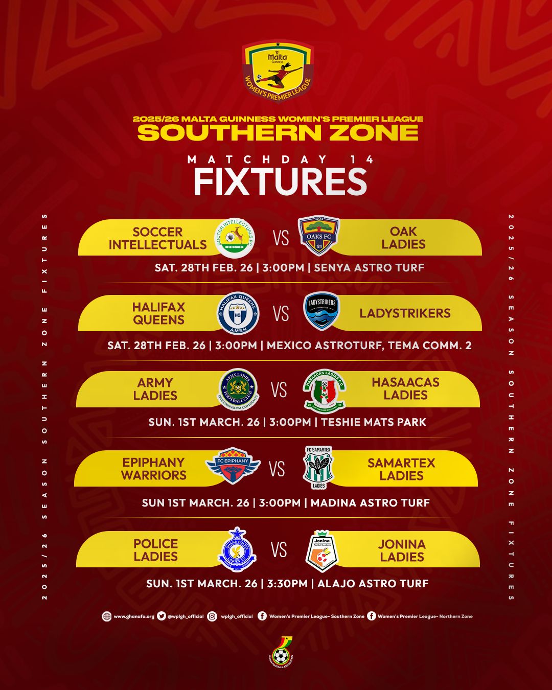 Hasaacas Ladies and Army Ladies battle for top spot in Matchday 14 clash