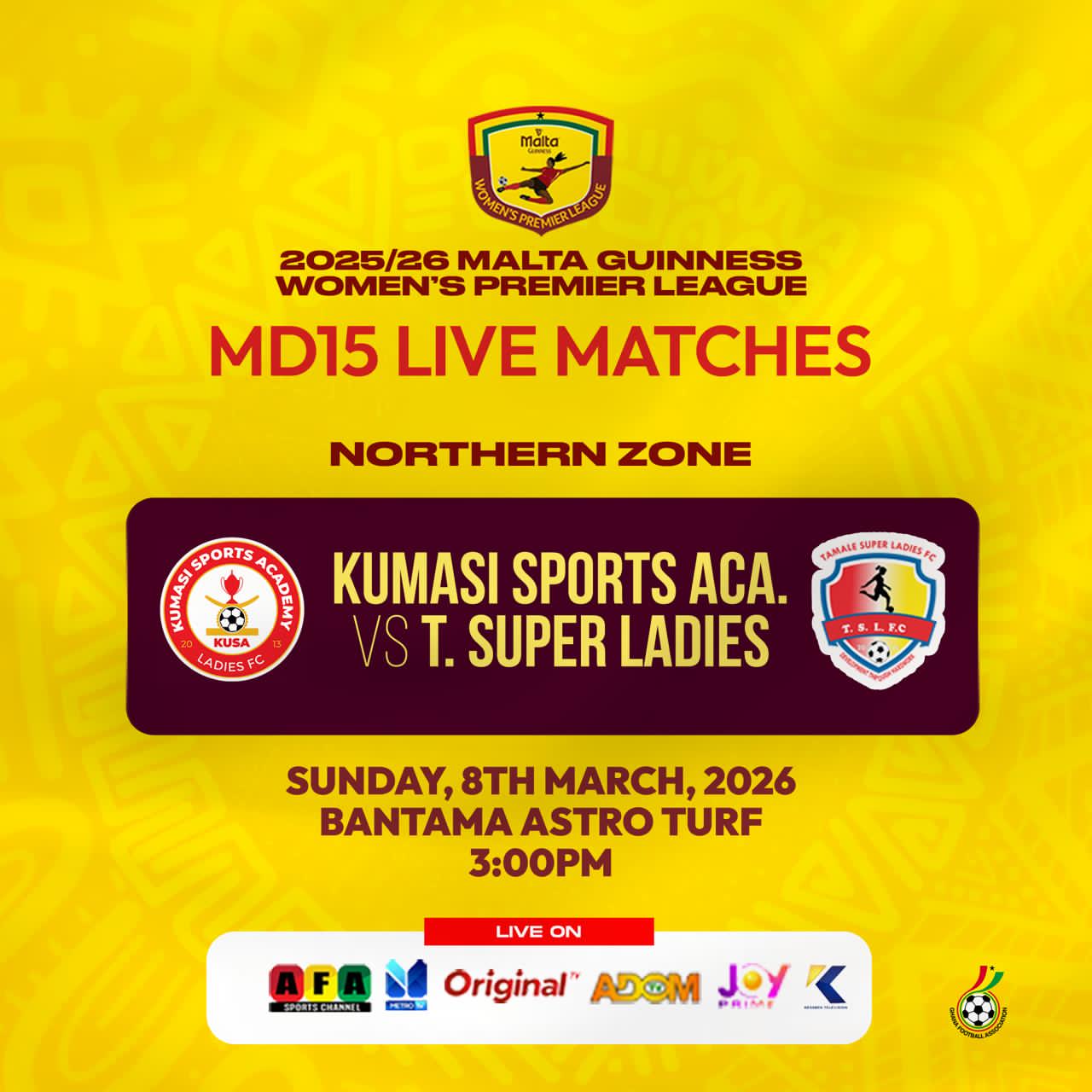 Malta Guinness Women’s Premier League: Kumasi Sports Academy vs Tamale Super Ladies to broadcast live