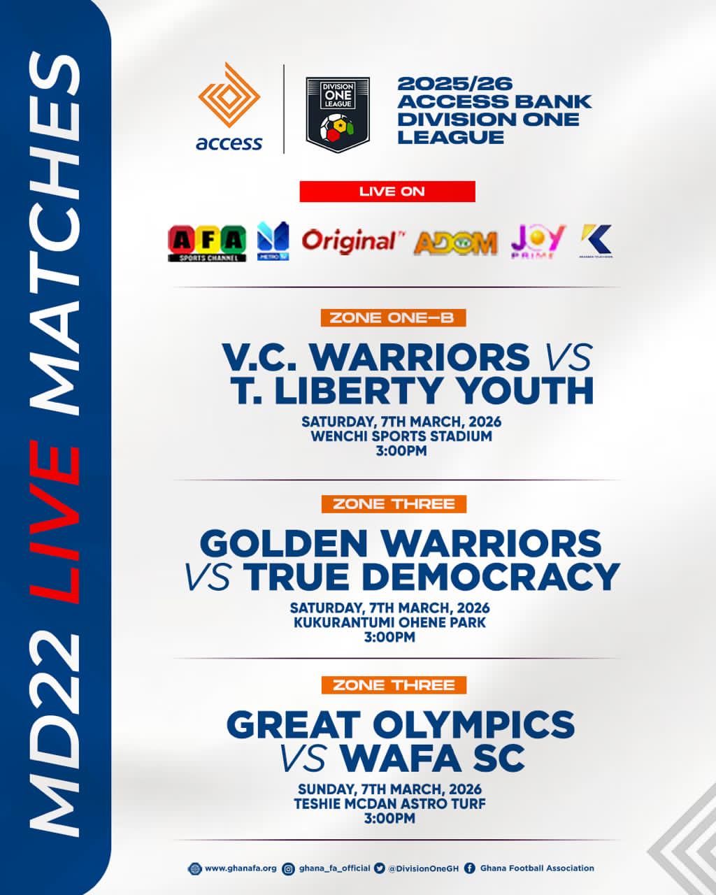 Three Access Bank Division One League matches to air live this weekend