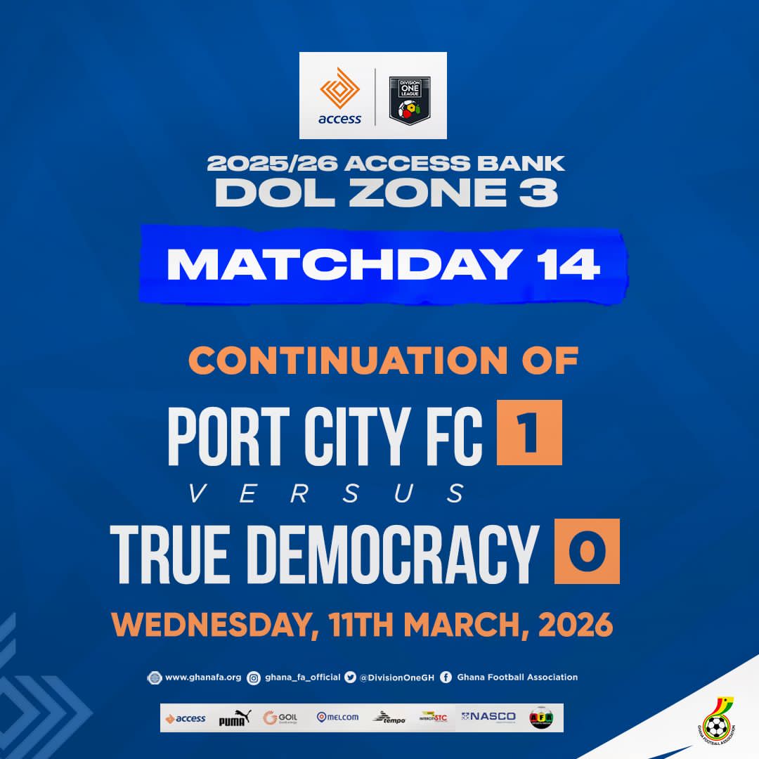Port City vs True Democracy match to continue on March 11