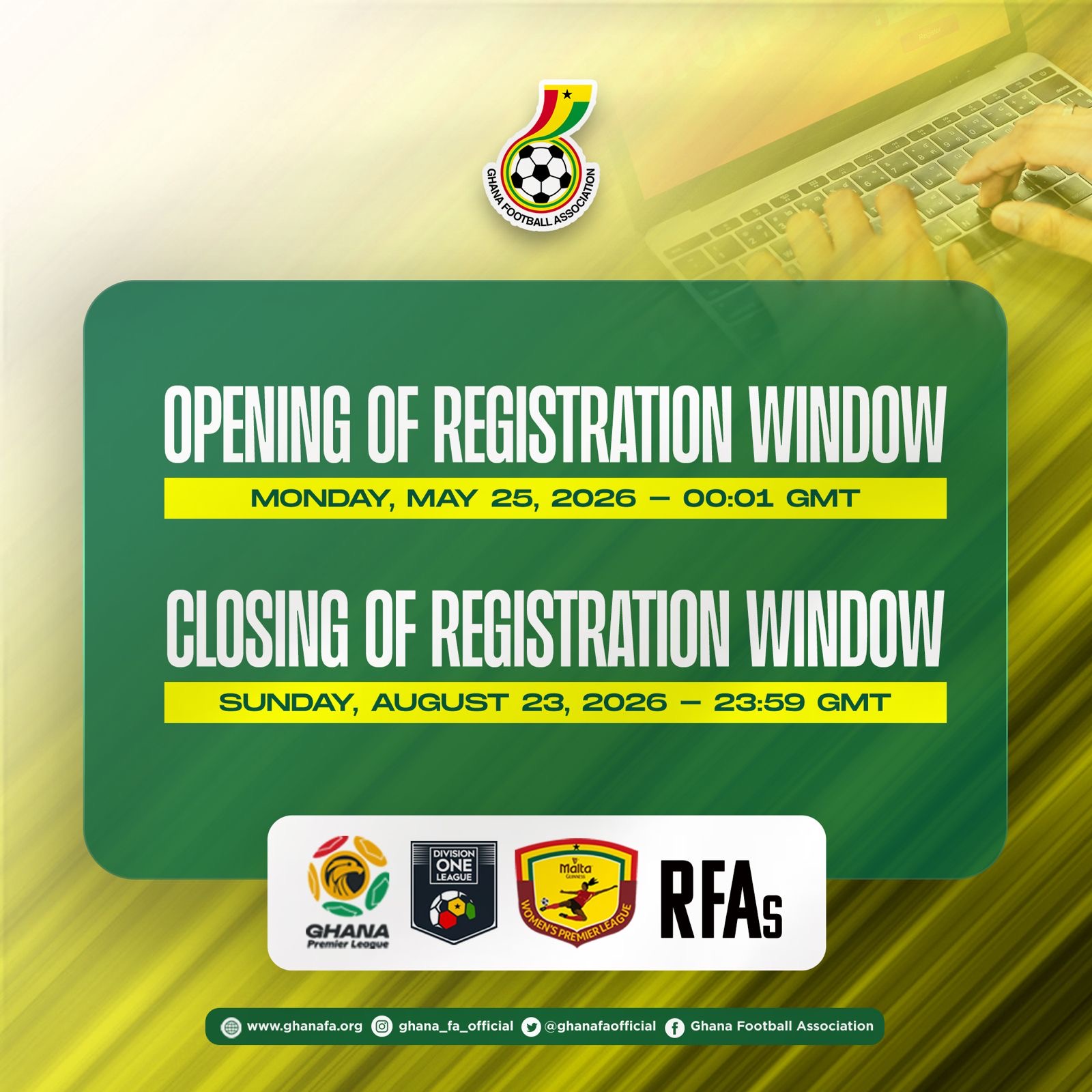 GFA announces dates for 2026/27 Registration Window 